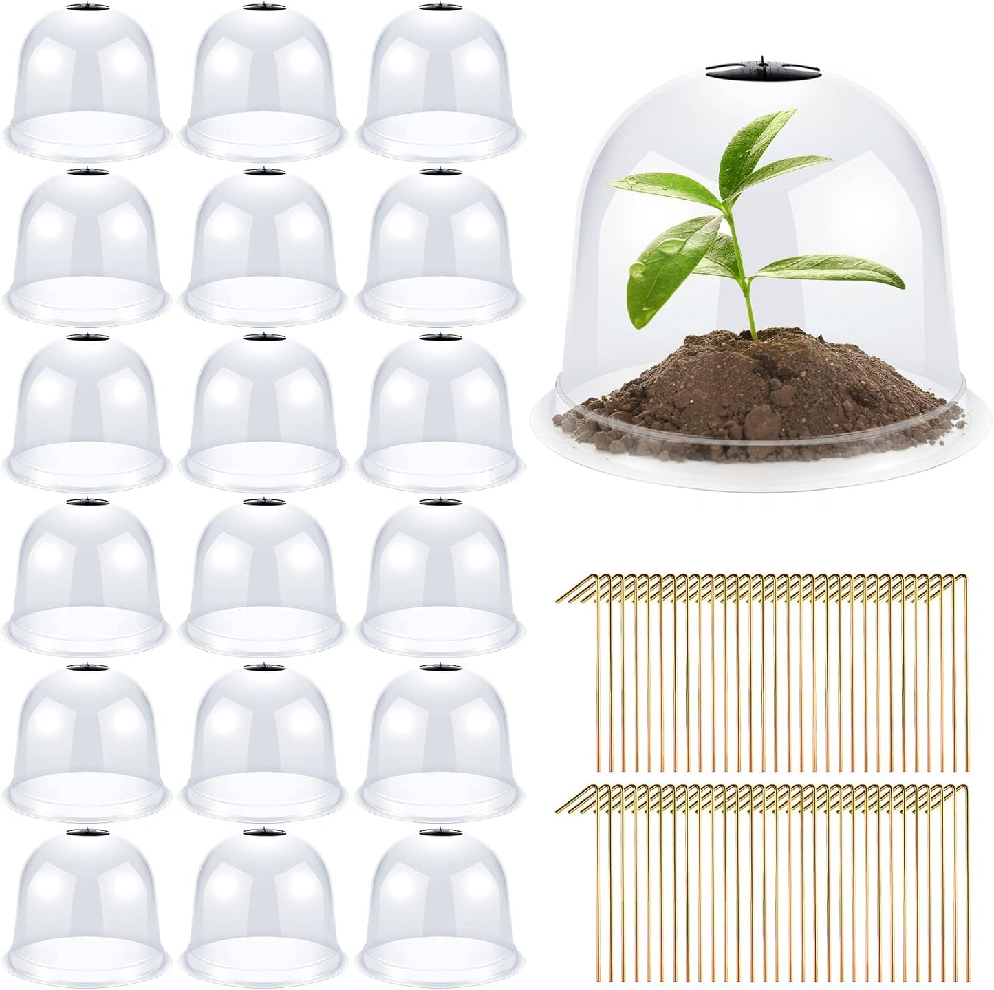 20 Pack Garden Cloche Plant Dome 10.2 D x 8.3 H Plant Cover Plastic Humidity Dome Reusable Plant Protector Mini Greenhouse Dome Plastic Plant Bell Cover with Ground Securing Pegs for Outdoors Plants