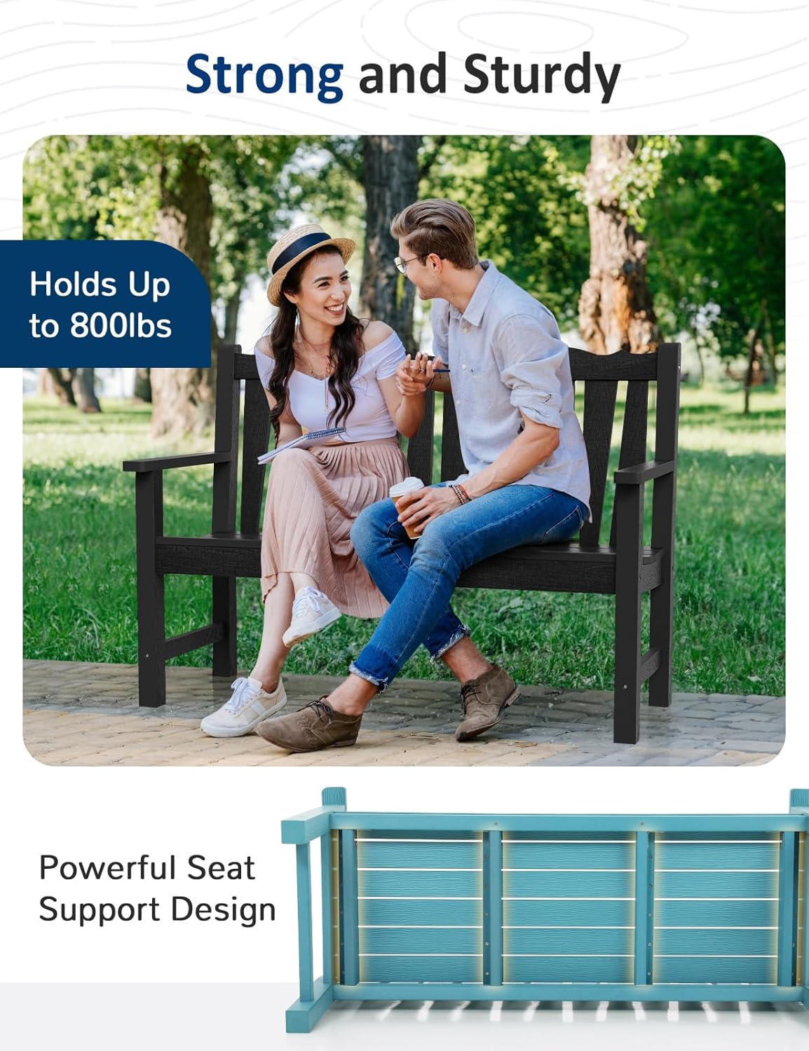 Outdoor Rocking Chairs Set, Weatherproof HIPS Outdoor Furniture, Include 2 Patio Rocking Chairs + Outdoor Bench, Suit for Garden, Porch, Lawn & Backyard(Black)