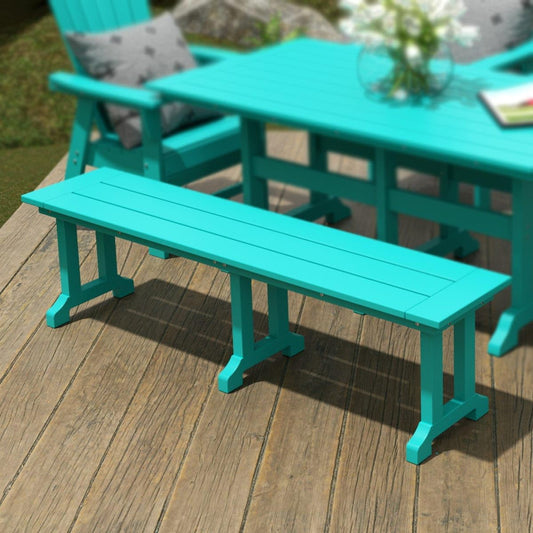 WestinTrends Malibu 65" Outdoor Dining Bench, All Weather Resistant Poly Lumber Patio Garden Bench Trestle Long Bench for Both Outdoor and Indoor, Turquoise