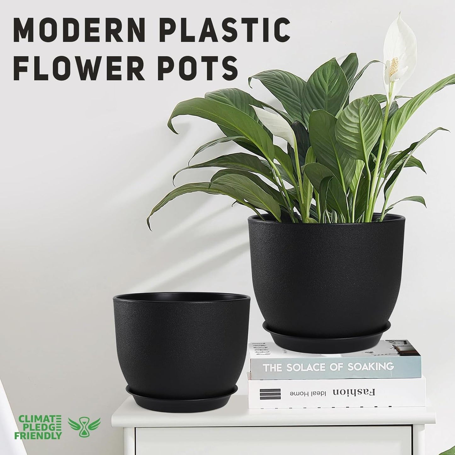 Plant Pots 10/9/8/7.5/7 inch Set of 5,Flower Pots with Multi Mesh Drainage Holes, Large Planters for Indoor Outdoor Garden Plants and Flowers. (Black)