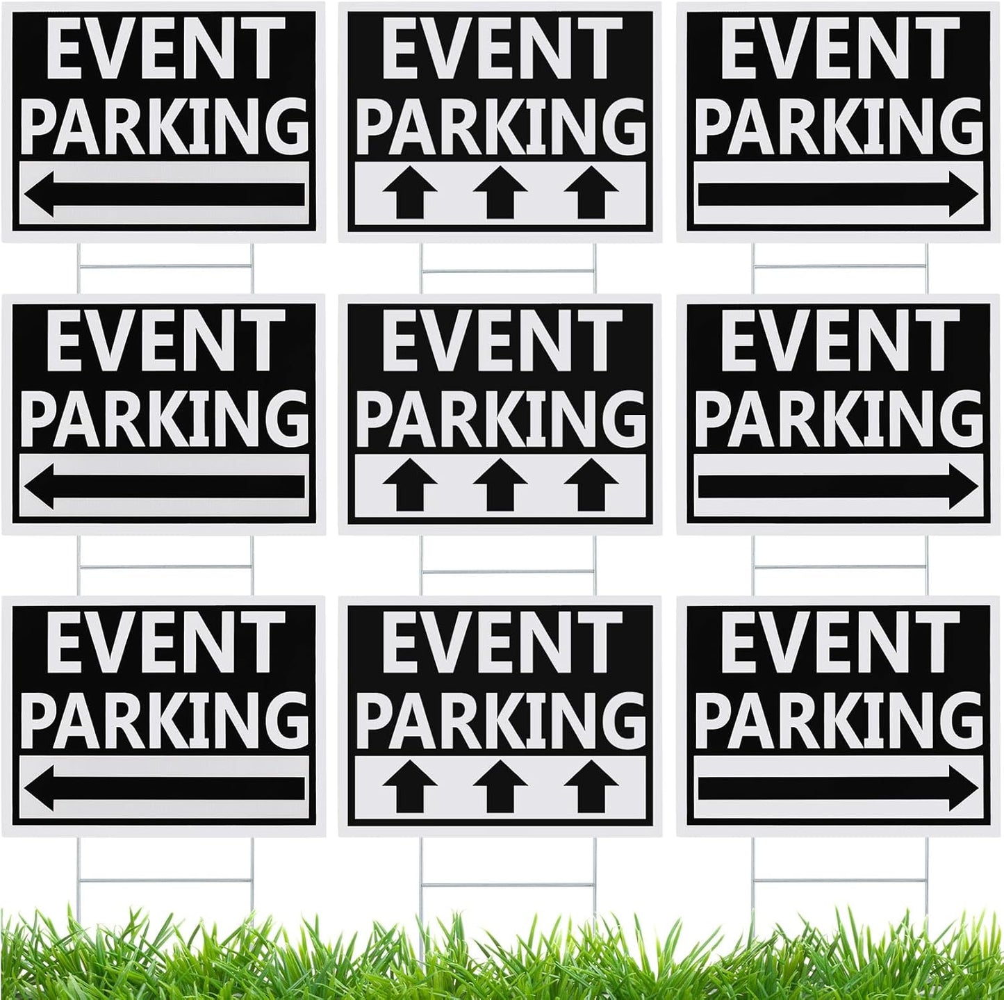 Juexica 9 Pieces 16 x 12 Inches Outdoor Event Parking Signs with Arrow Corrugated Plastic Yard Double Sided Event Signs Outdoor Directional Guest Parking(Black)