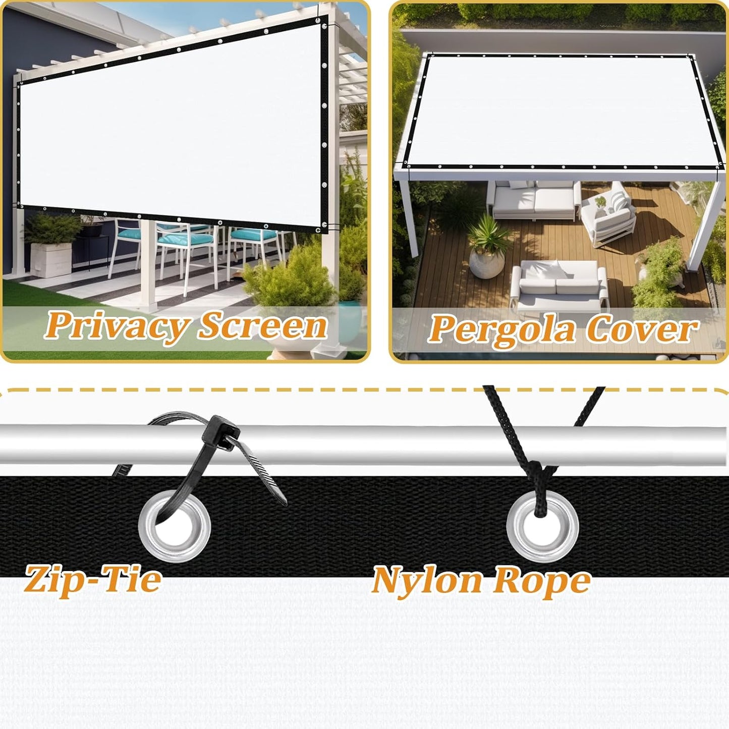 Shade&Beyond Customized Size 90% Sun Shade Cloth with Grommets, 4' X 21' Pergola Shade Cover Canopy, Mesh Tarp Sun Screens for Patio, Outdoor, Garden, Backyard GN01, White