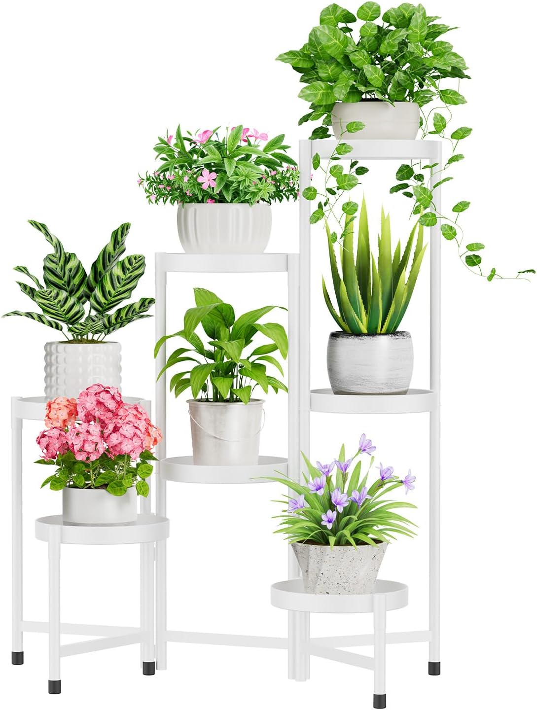 iDavosic.ly Plant Stand Indoor Outdoor, 7 Tier Corner Metal Flower Display Holder Shelf, Folding Tall Orchid Rack for Patio Balcony Porch Garden Living Room House, White