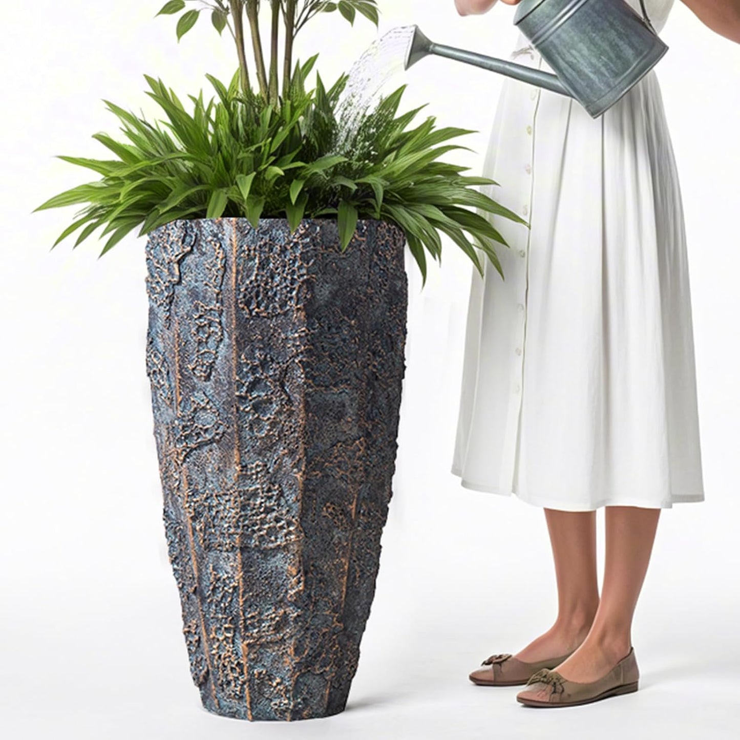 Yundu 17 & 22 inch high Concrete Plant pots Set of 2. Flower pots with Drainage Hole. Tall planters for Indoor Plants, Large planters for Outdoor Plants, Such as Garden, Patio and Front Porch Decor.