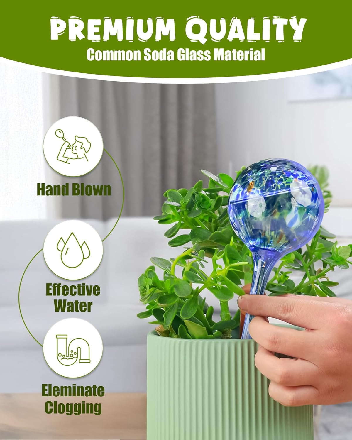 Iridescent Self Watering Globes, Glass Rainbow Plant Watering Globes, Self Watering Planter Insert, Automatic Plant Waterer Indoor (Large-6 Pcs Multi-Color, Large)