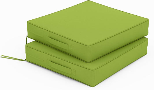 Patio Chair Cushions 17 X 16 X 3 Inch Waterproof Outdoor Seat Cushions for Patio Furniture, Outdoor Sofa Couch Pads with Ties & Handle, Set of 2, Grass Green