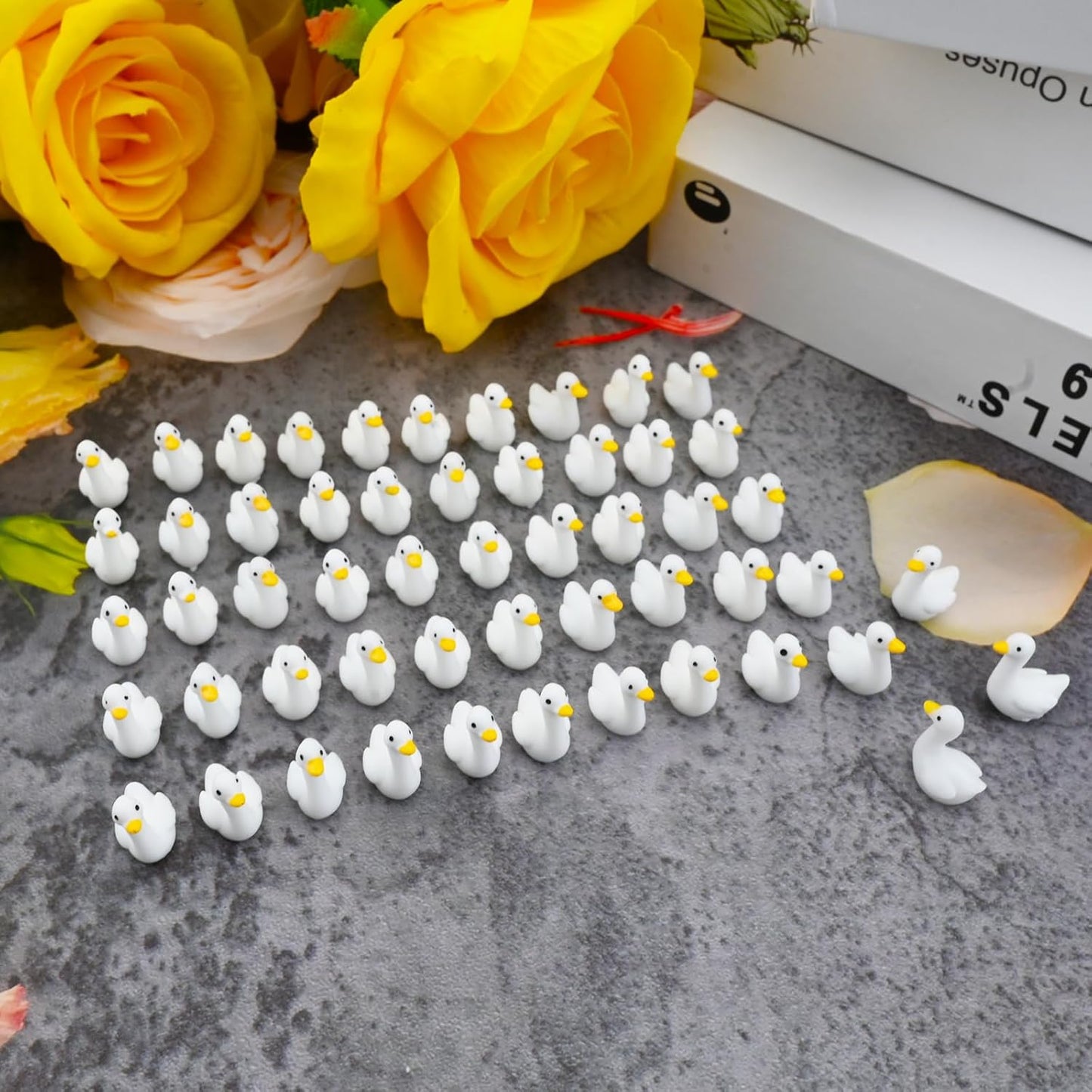 ﻿50pcs Mini Tiny Goose Figurines - Resin Geese Animal Statues for Halloween Decorations, DIY Crafts, Party Gifts, Stocking Stuffers, Micro Landscape Ornaments to Hide,Small Desk Goose Decor