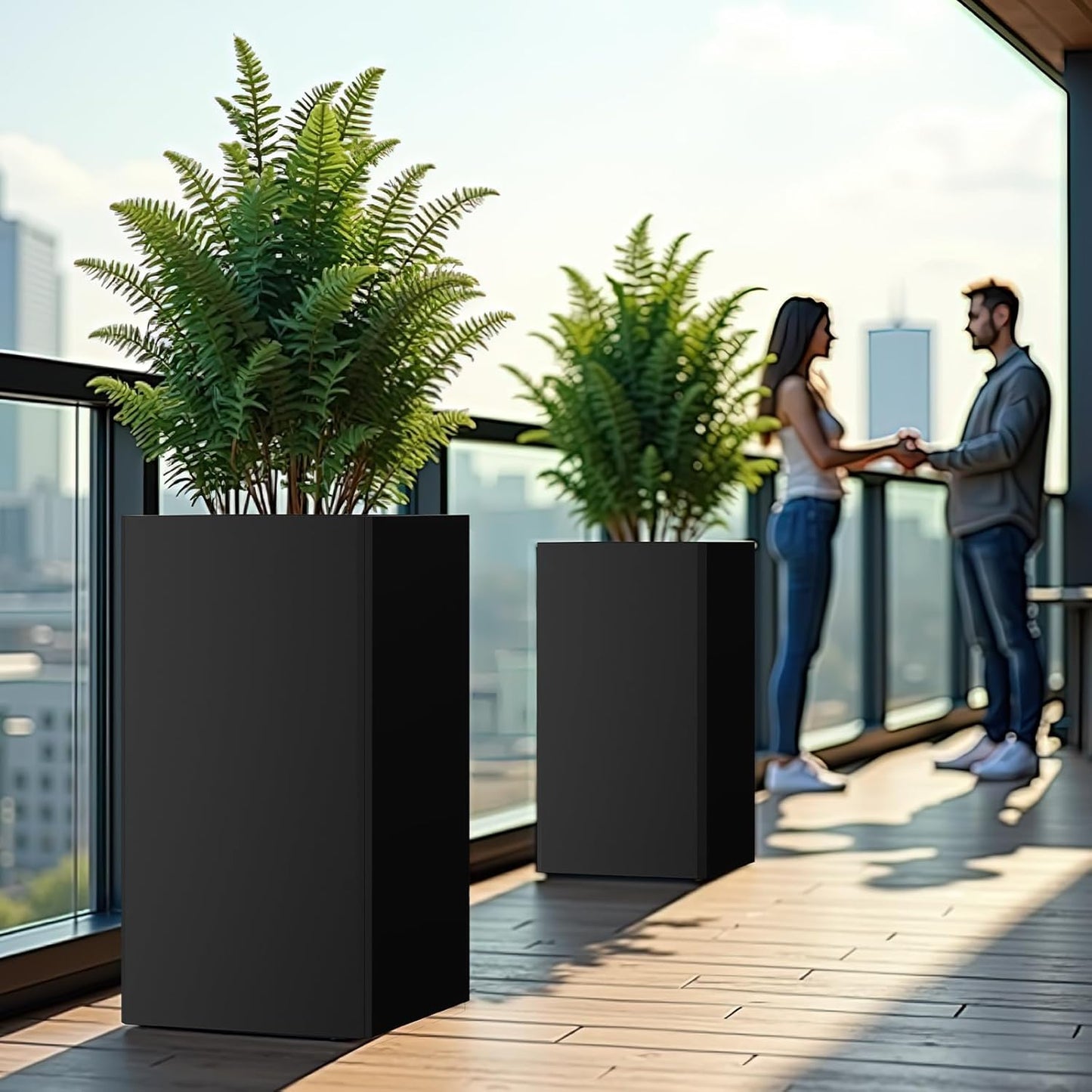 Tall Black Planter 28" Metal Square Large Plant Pots for Indoor Outdoor-Modern Tall Flower Pots for Porch, Patio, Deck, Commercial & Residential(14" Lx14 Wx 28" H)