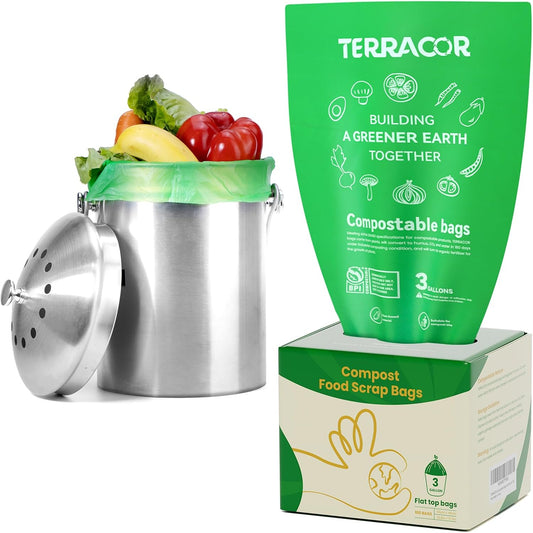 3 Gallon Compostable Trash Bags, 100 Bags Compost Bags for Countertop Bin, BPI Certified and Meet The ASTM D6400 Standard