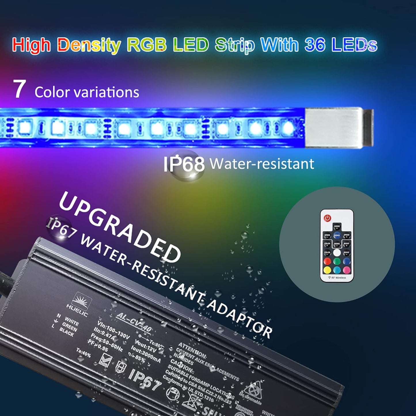 YUDA 24'' Stainless Steel Waterfall Pool Fountain with SMD LED 7 Color Changing and Remote, Lighted Waterfall Spillway for Sheer Descent Garden Outdoor