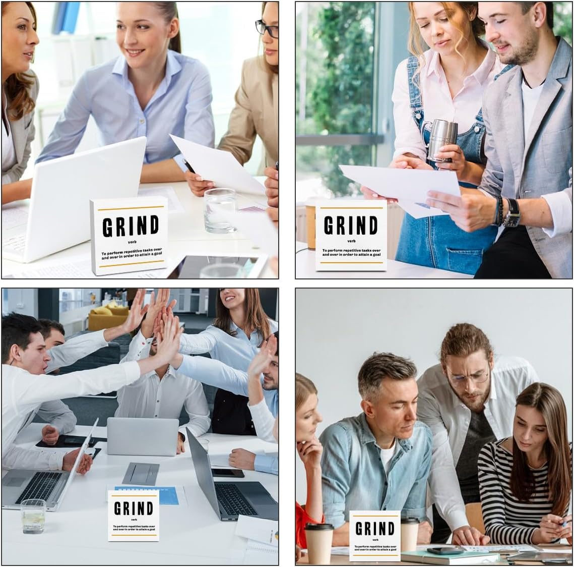 Grind Definition Entrepreneur White Wooden Box Sign, Inspirational Office Decor Decorative Table Shelf Desk Decor, Rustic Workplace Farmhouse Home Cubicle Decor Office Decorations Desk Accessories