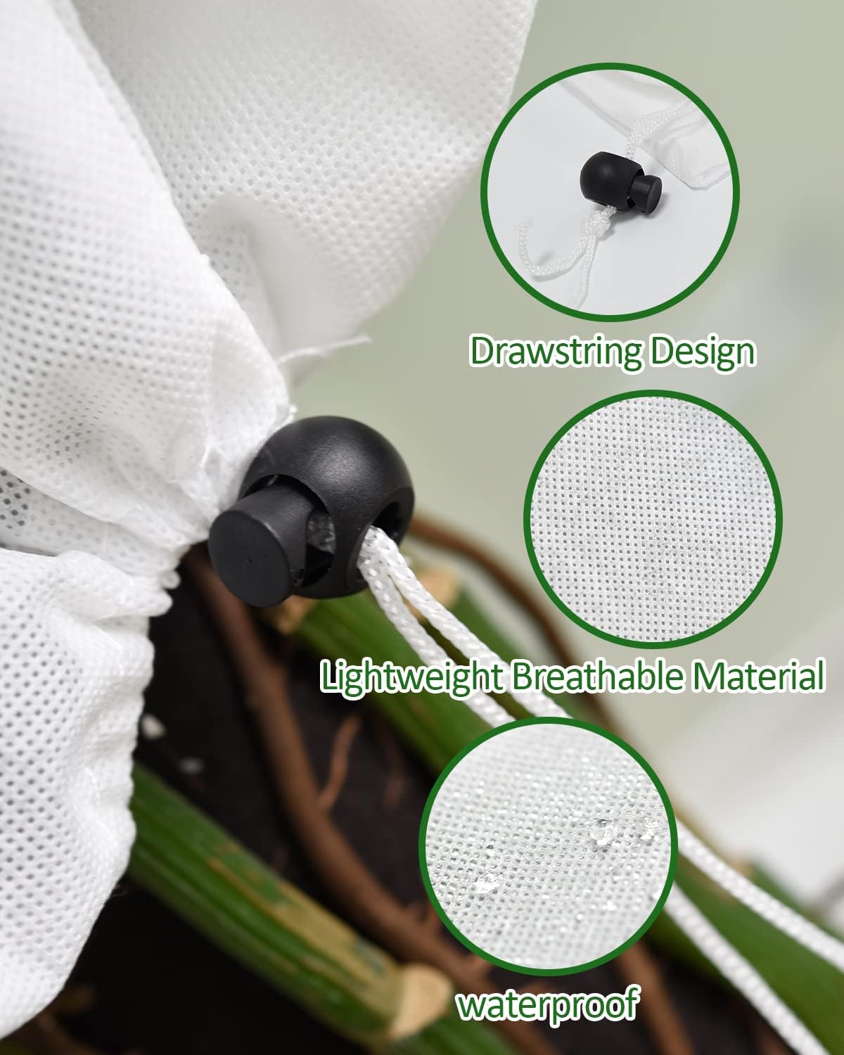 EAONE 12 Pack Plant Covers Freeze Protection, 24x32'' Winter Frosts Cloth for Outdoor Plants, Reusable Frost Blankets Drawstring Bags for Cold Freeze Sun Protection Bird Insect Prevention,White