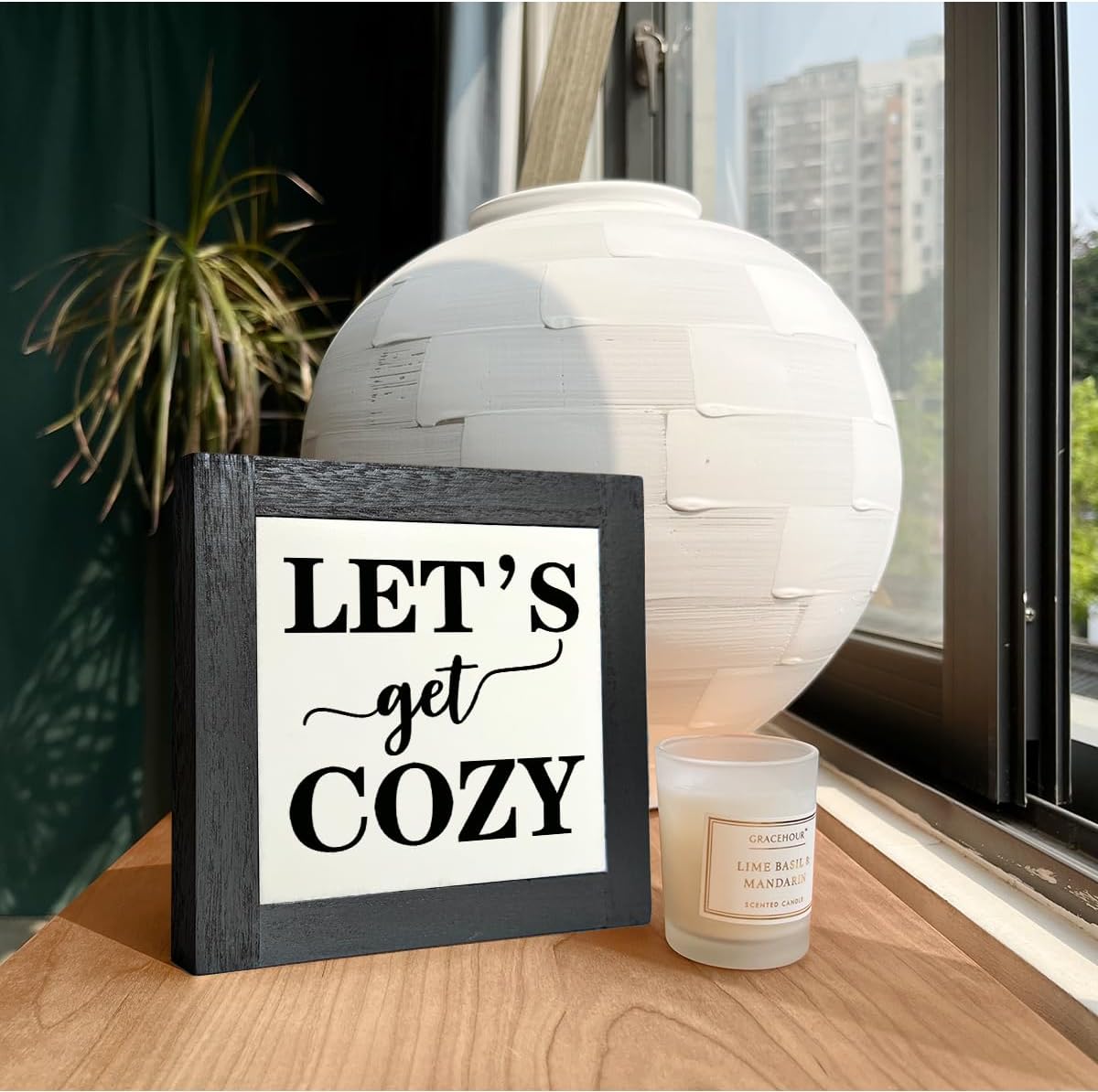 Inspirational Wood Signs, Box Wood Plaques Desk Décor, Farmhouse Home Decor Sign for Shelf, Family Table Decor for Kitchen Bedroom Dining Room, Living Room Decor, Housewarming Gift, Let's Get Cozy C