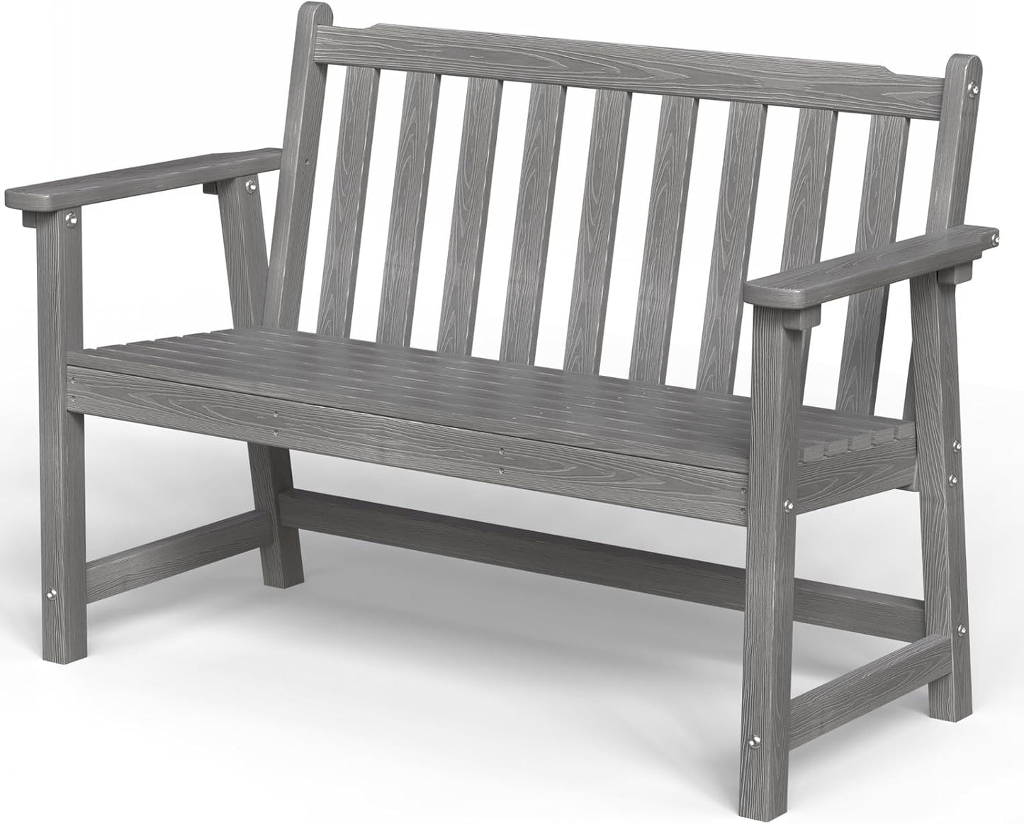 Outdoor Bench, 2-Person HDPE Garden Bench, All Weather Poly Patio Bench for Outdoors, Garden, Backyard, Porch and Park, 550 lbs Weight Capacity, Grey