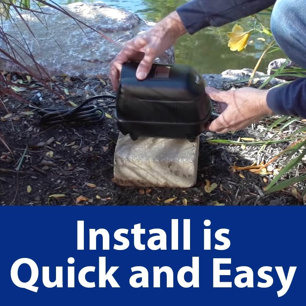 The Pond Guy Pond Aerator 2, Complete Aeration Kit, Water Garden Oxygenation Bubbler System Adds Oxygen to Koi & Fish Ponds, Outdoor Diaphragm Compressor Pump, Air Line & 2 Submersible Diffuser Stick