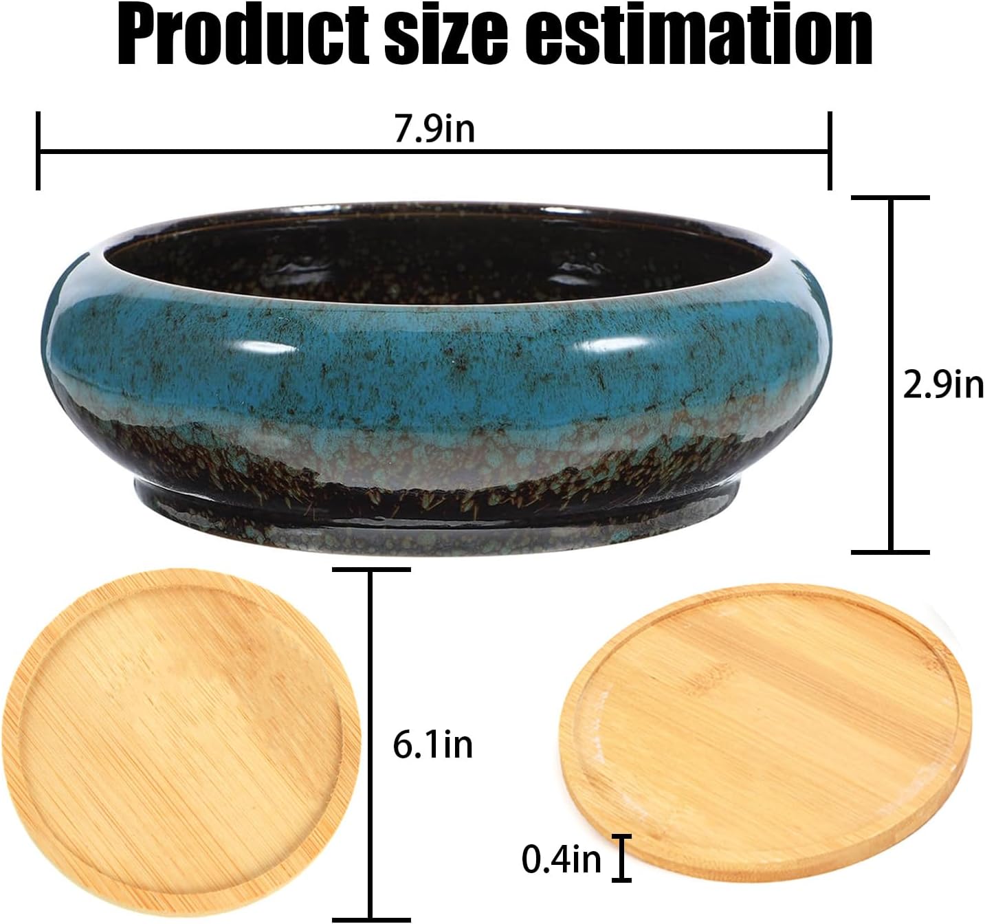 Ceramic Lotus Bowl Planter with Bamboo Stand,Lotus Flower Bowl for Water Plants,Water Lily Pot,Hydroponic Bowl Planter,Garden Decorative Flower Container for Bonsai/Succulents/Cactus(Sapphire Blue)