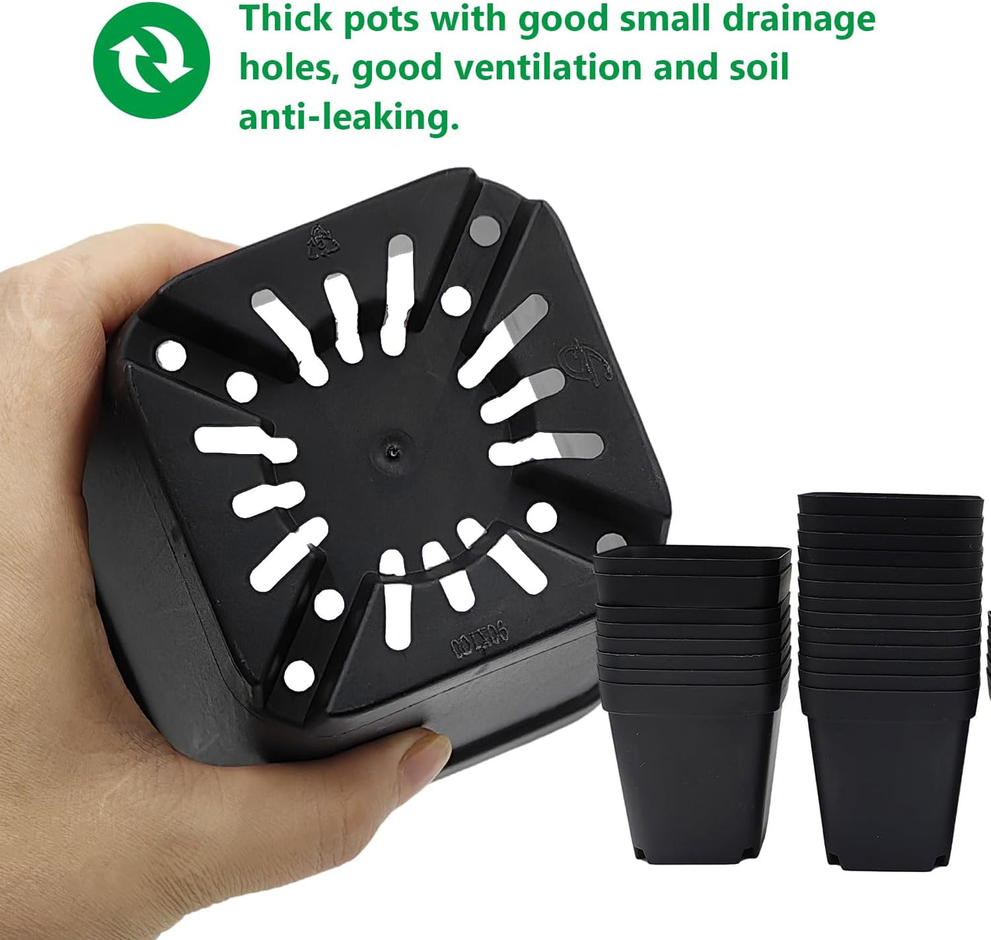 Square Nursery Pots 3.54Inches 90 Pcs Seedling Flower Post Plastic Thick Seed Start Germination for Plant Propagation,Sturdy Suit for 1020 Trays(Black,3.54Inches,90Pcs)