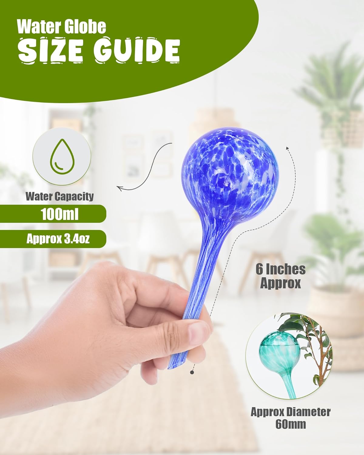 Iridescent Self Watering Globes, Glass Rainbow Plant Watering Globes, Self Watering Planter Insert, Automatic Plant Waterer Indoor (Small-6 Pcs Multi-Color, Small)