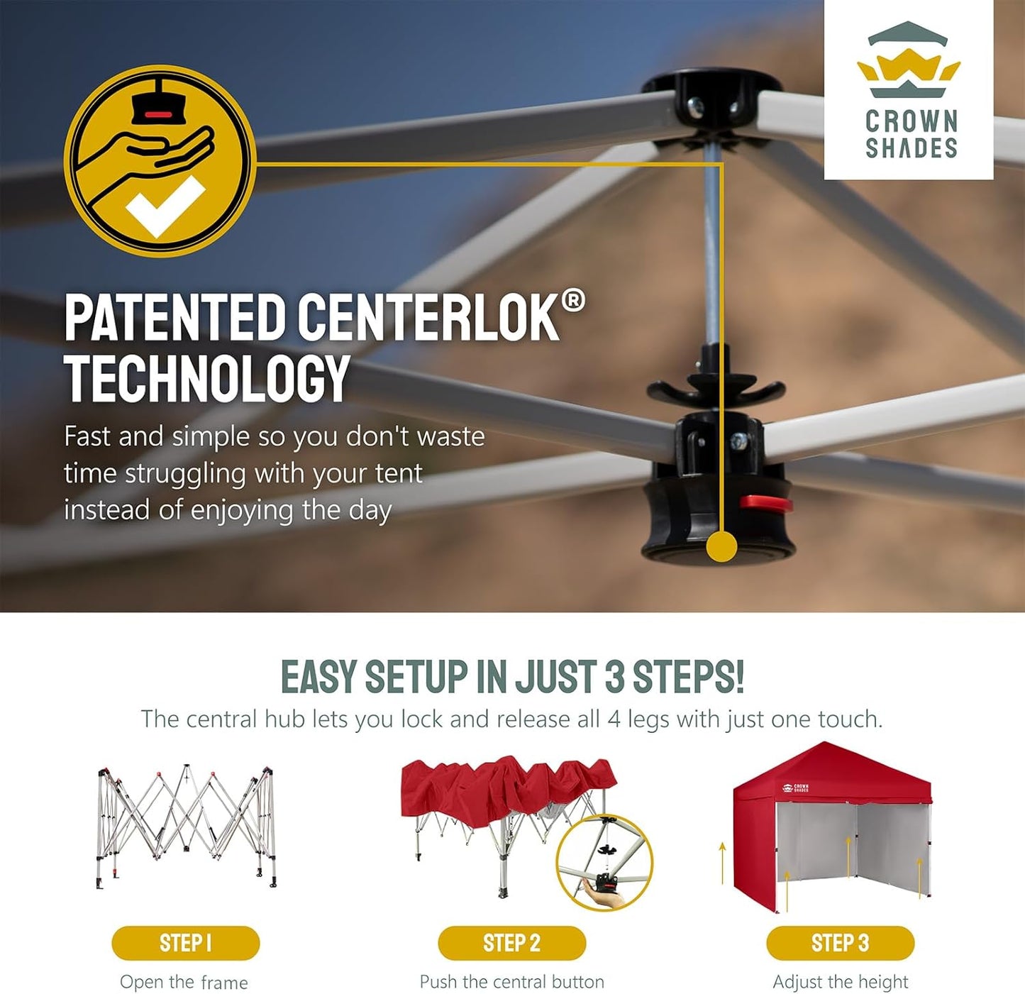 CROWN SHADES 10X10 Comercial Instant Canopy Pop Up Tent with Center Lock (10x10 with 4 Sidewalls, Red)