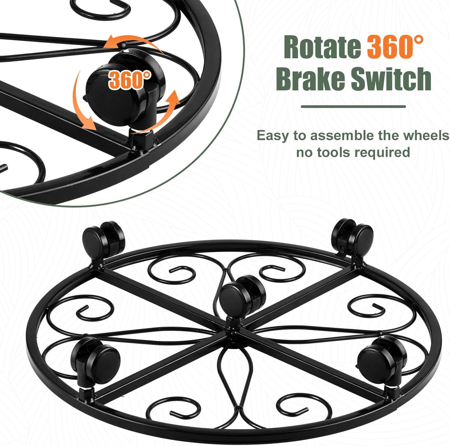 3 Packs 18” Plant Caddy with Wheels Metal Plant Stand on Wheels for Indoor and Outdoor Plants Rolling Plant Stand with Casters Heavy Duty Plant Dolly Roller Caddy, Black