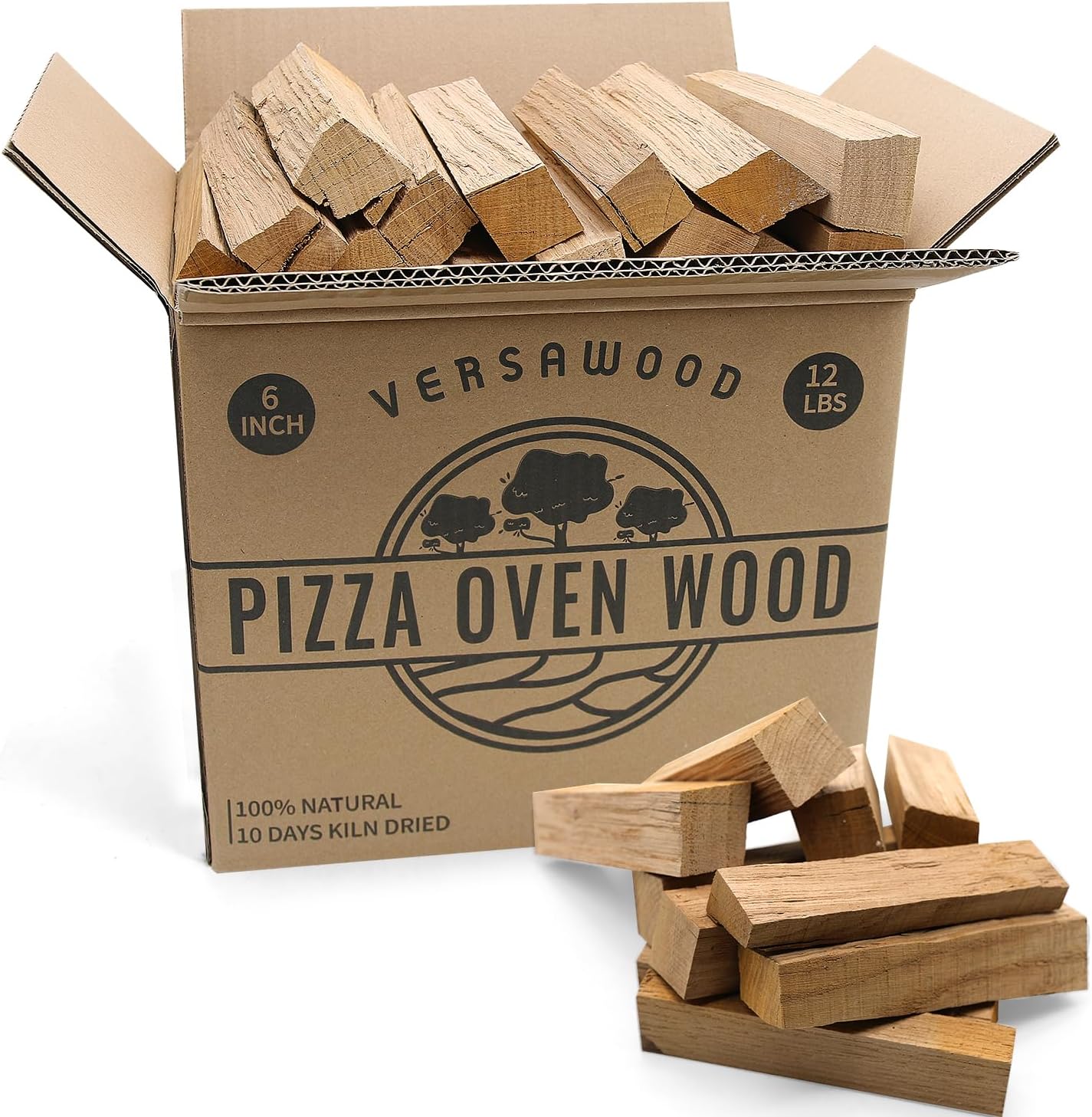 Pizza Oven Wood - Kiln-Dried Oak Wood for Pizza Ovens, 6-Inch Barkless Logs, Ideal for Ooni, Gozney, Solo Stove, and Other Wood-Fired Pizza Ovens, Grills, and Smokers - Approx. 12 lbs