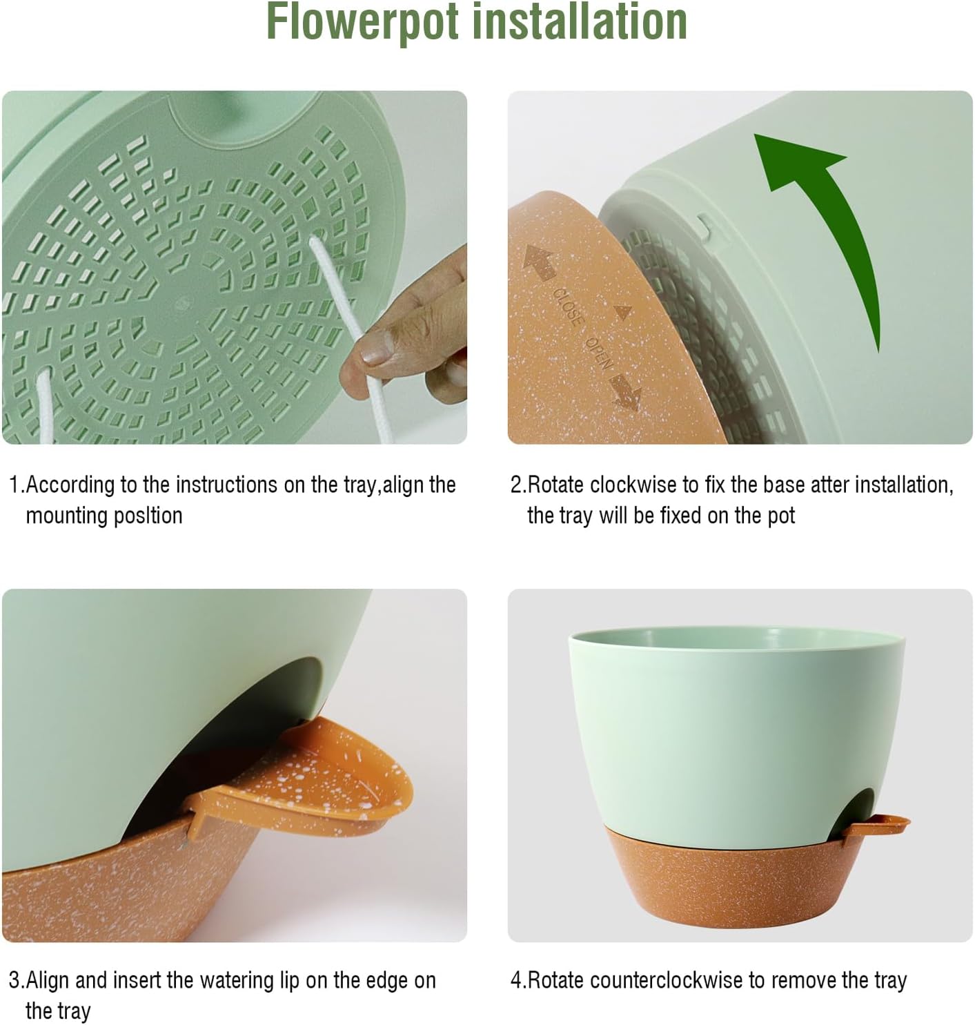 8 inch Self Watering Pots, 2 Pack Plastic Planters with Mesh Drainage Holes for Garden Plants and Flower, Plants Pots with Deep Reservoir for Indoor Outdoor Plants, Green with Brown