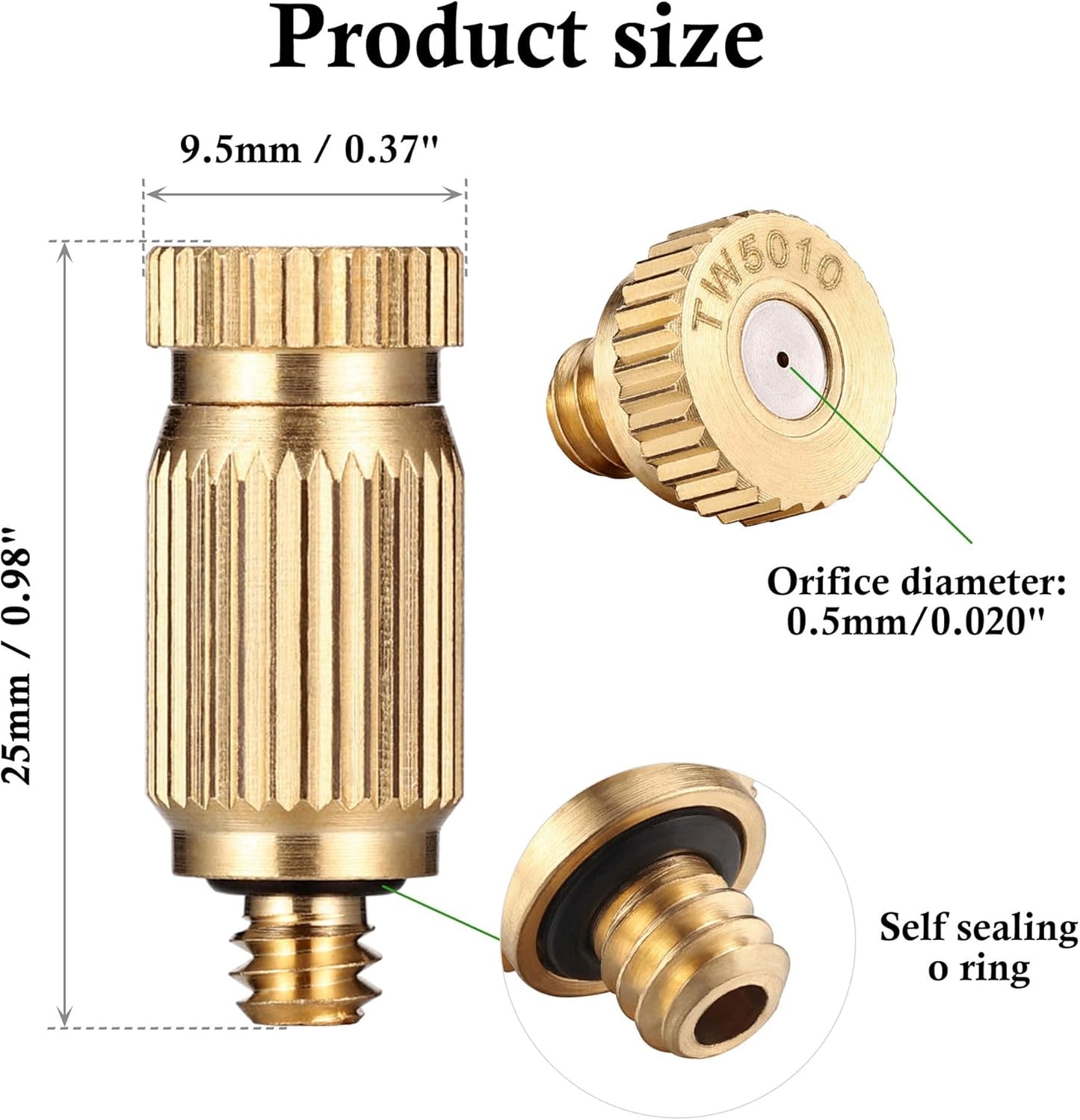 Mornajina 20 Packs Brass Misting Nozzles Mister Replacement Nozzles for Outdoor Cooling System, Misting System Heads Sprayer 0.020" (0.5 mm) 10-24 UNC, High Pressure