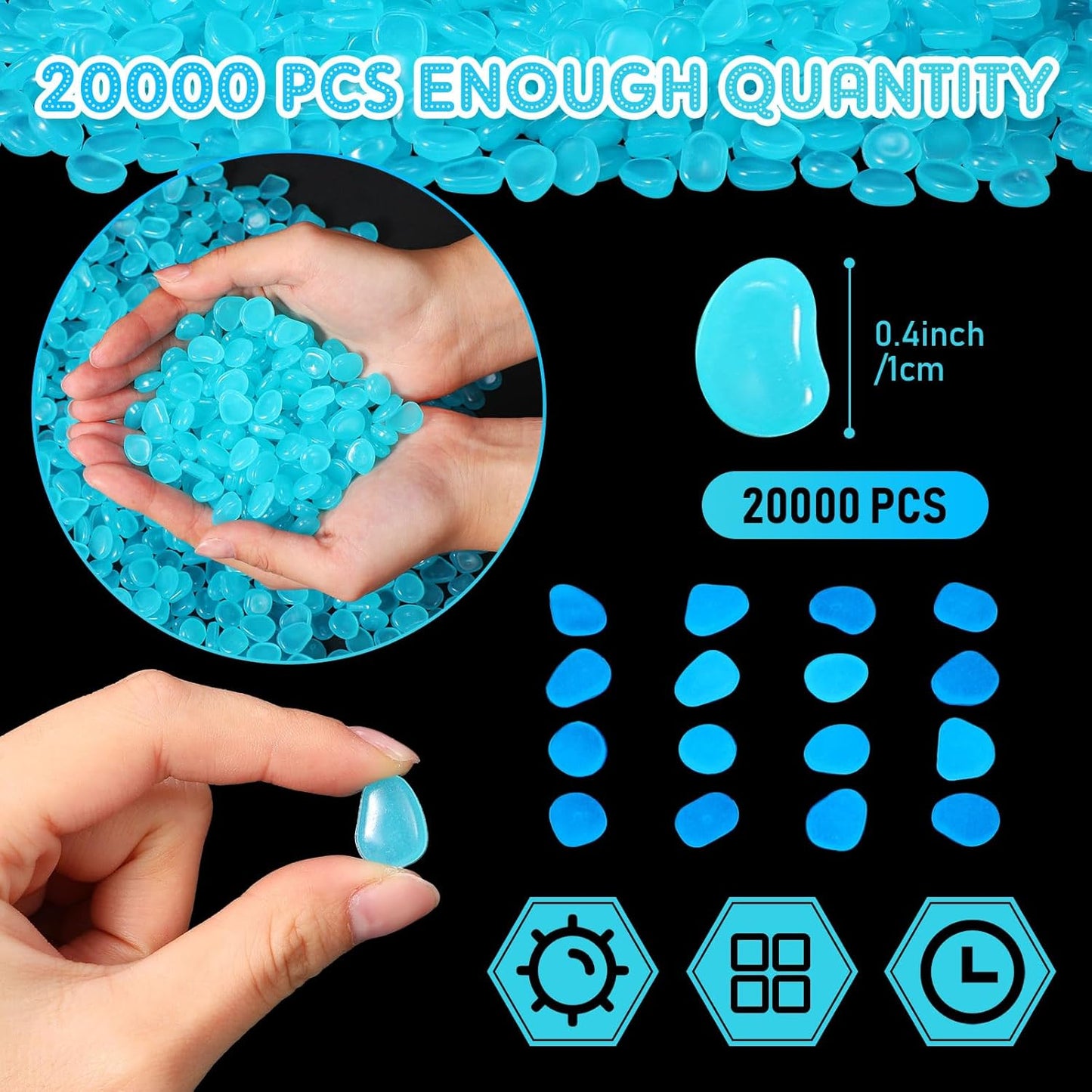 20000 Pcs Glow in The Dark Rocks Bulk Blue Garden Glow Rocks Outdoor Garden Glow in The Dark Pebble Glow in The Dark Stone for Walkway Backyard Landscaping Fish Tank Plant Decor