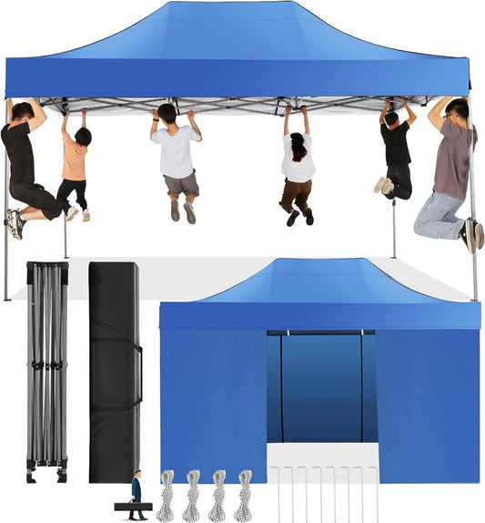 COBIZI 10x15 Pop Up Canopy with 4 Sidewall,Heavy Duty Canopy UPF 50+ All Season Wind Waterproof Commercial Outdoor Wedding Party Tents for Parties Gazebo with Carry Bag(10 x 15 ft Blue)