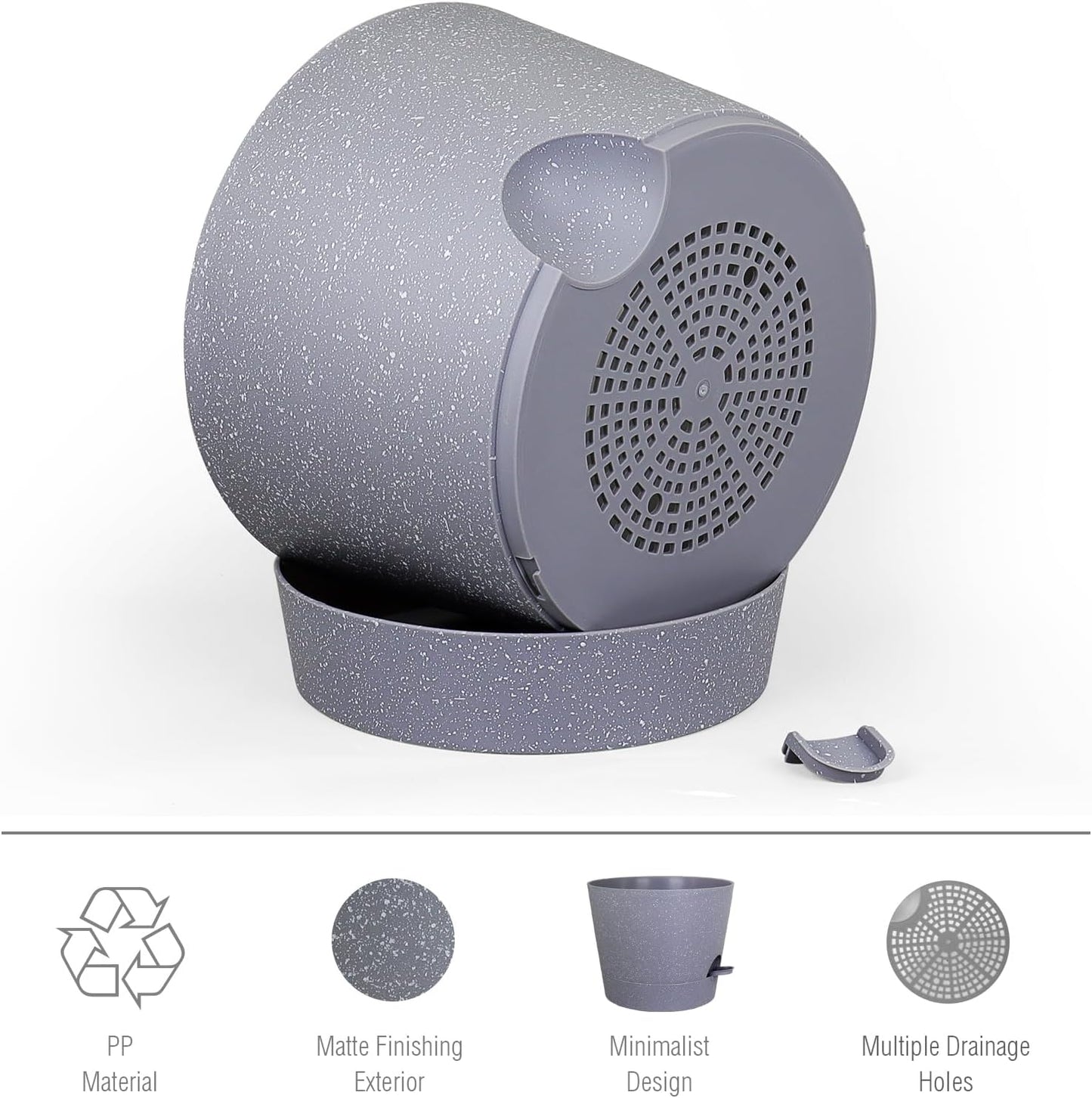 12 inch Large Self Watering Pots for Indoor Outdoor Plants, Plant Pots with Mesh Drainage Holes for Garden House Plants, Plastic Planters with Reservoir for Flower, Speckled Grey