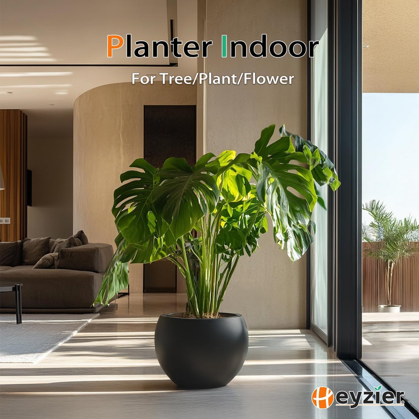 Ball Fiberstone Planter Outdoor Indoor, Large Tall Plant Pots for Front Porch, Patio, Garden (Black, 20 inch)