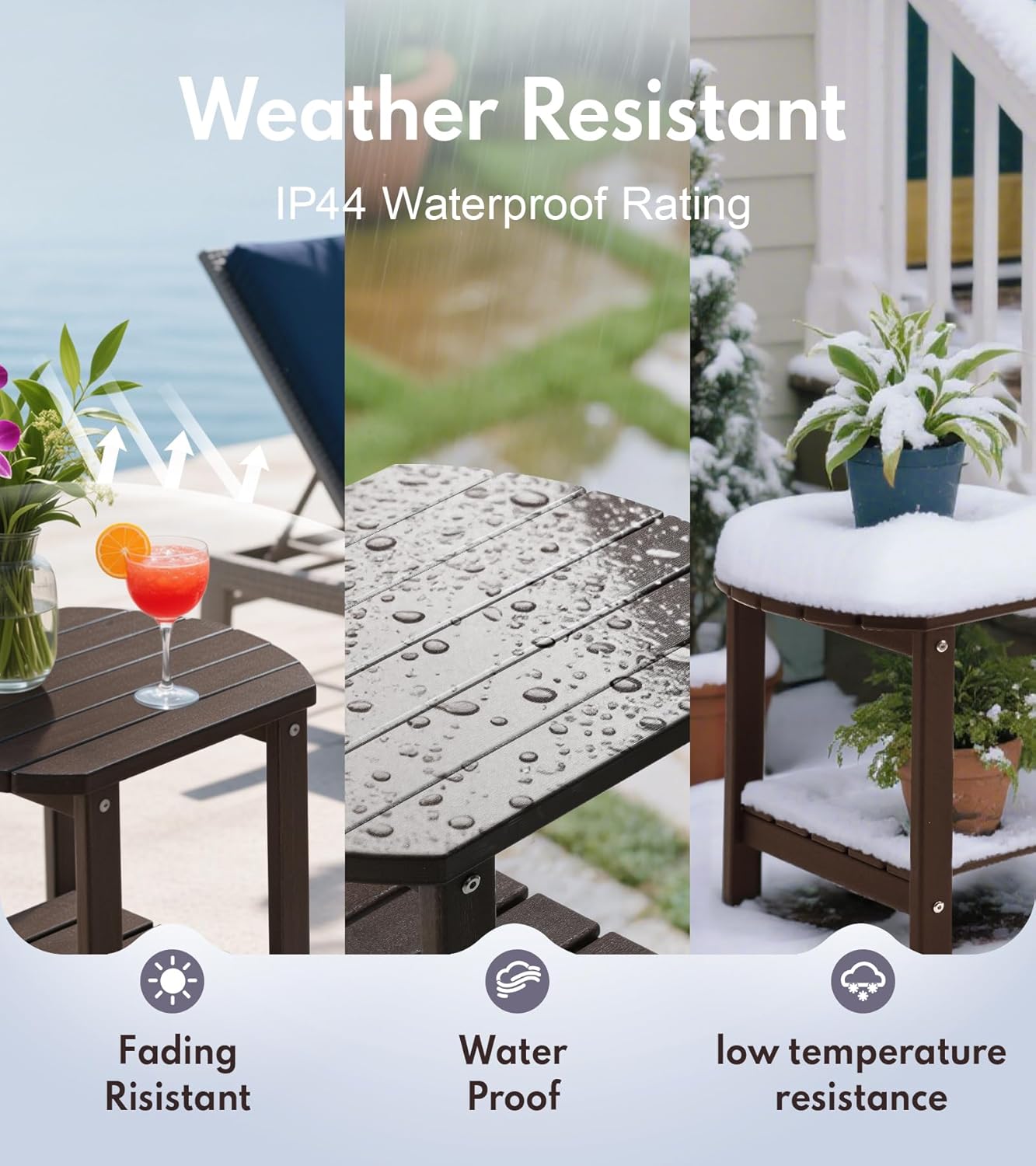 PASAMIC Outdoor Side Table, HDPE Adirondack Oval Side Table with 2-Tier Storage, Weather Resistant Outdoor End Table for Patio, Backyard, Pool, Indoor Companion, Beach, Easy Maintenance Table (Brown)