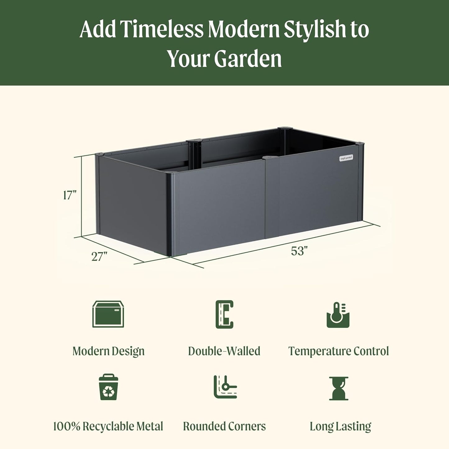 Vego garden Modern Raised Garden Bed 17" Tall 27" x 53" Heavy Planter Box for Trees Plants Flowers Double-Walled Metal Planters for Commercial Residential Patio, Umber Brown
