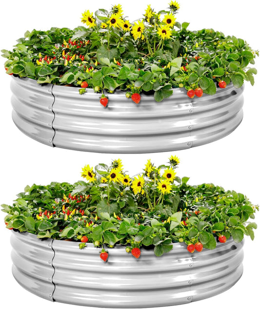Land Guard Galvanized Raised Garden Bed 2Pcs, Planter Raised Garden Beds Outdoor, Round Clearance Raised Garden Beds for Gardening Vegetables 4x4x1ft……