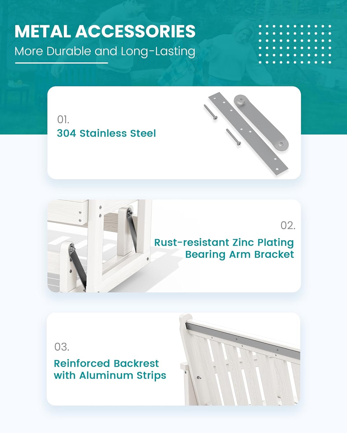 SERWALL 2 Person Patio Glider Rocking Chair, HDPE Material Weather-Resistant Swinging Bench for Outdoor Porch Garden, White