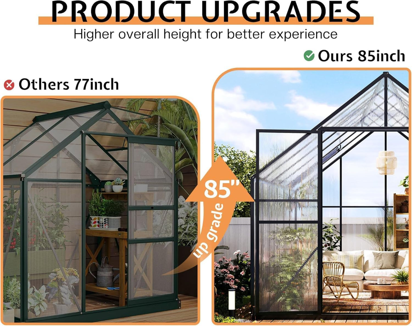 Jocisland 8x10x7 FT Polycarbonate Greenhouses for Outdoors, 2 Top-Opening Windows, 2 Swing Doors, Aluminum Walk-in Heavy Duty for Outdoor Use, Backyard Garden, Black