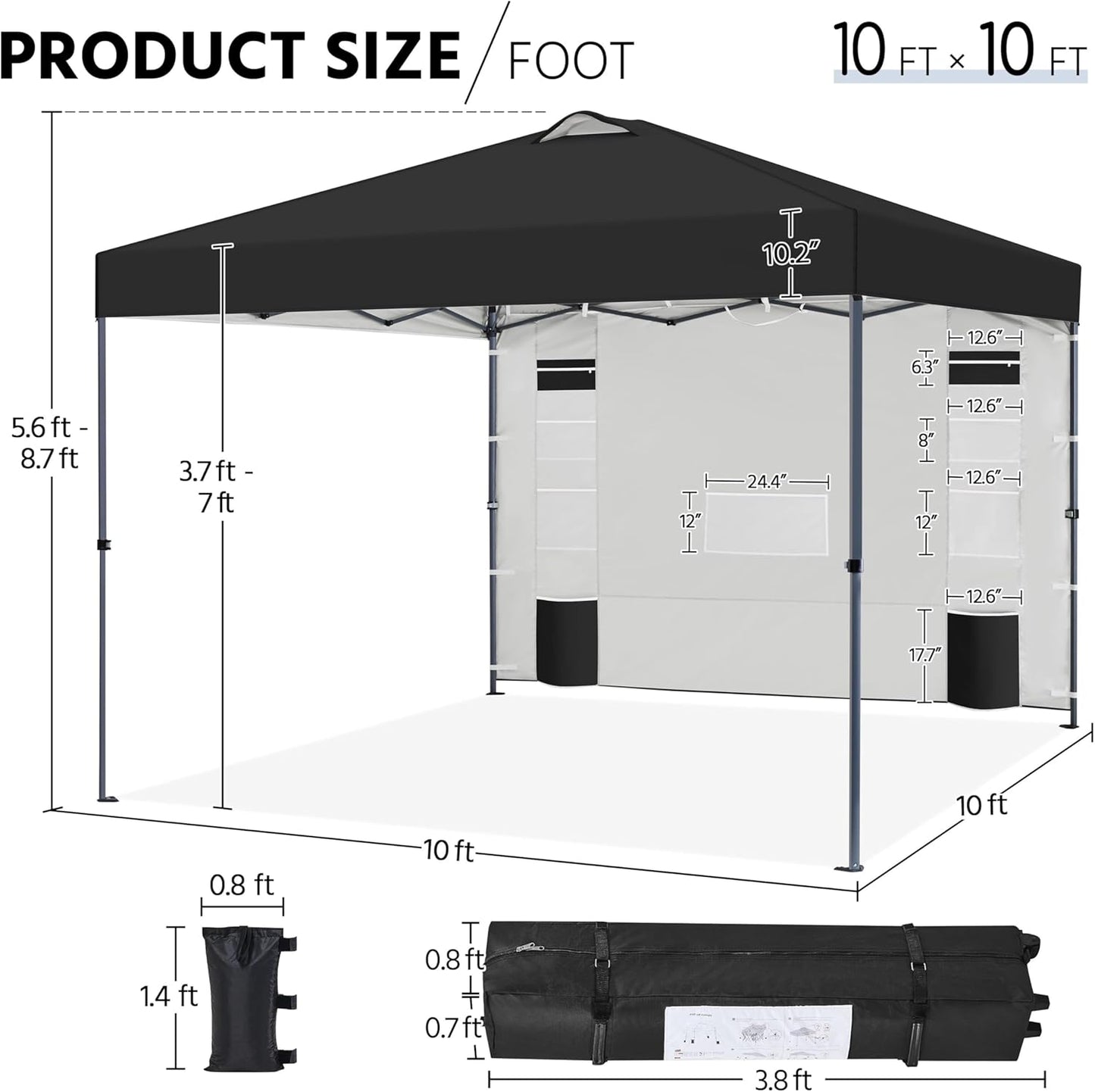 Yaheetech 10x10 Pop-up Canopy Tent w/Removable Pockets Sidewall for Extra Storage, Outdoor Sun Shelter Waterproof & Durable w/Wheeled Bag, Sandbags & Guylines for Beach Camping Party (Black)