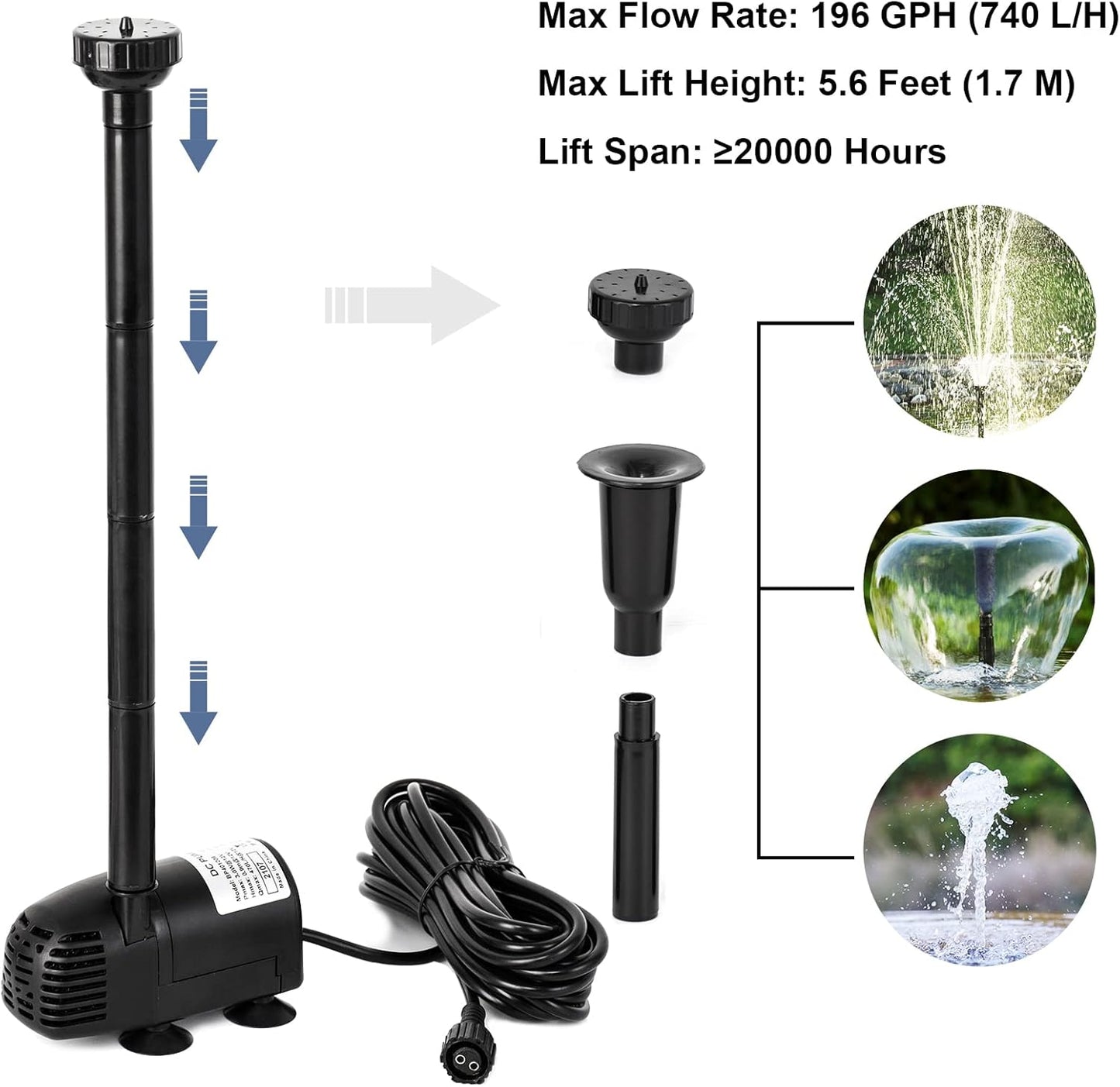 ECO-WORTHY Solar Fountain Water Pump Kit 12 W, 196 GPH+ 12 Watt Solar Panel Submersible Powered Pump for Small Pond, Garden Decoration, Pool, Birdbath(Need Sunlight) Black
