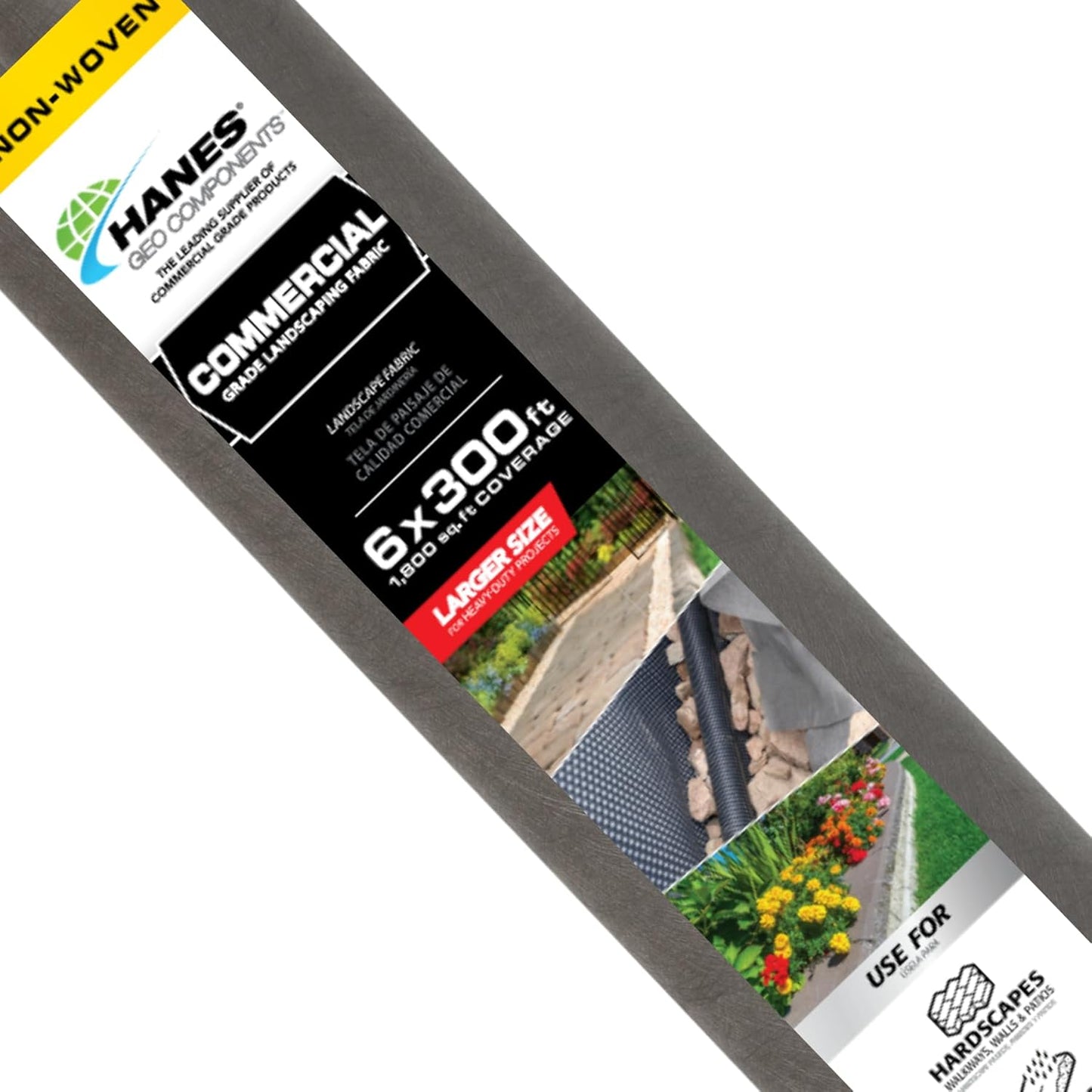 Hanes Geo Nonwoven Landscape Fabric 6' x 300' – Heavy Duty Weed Barrier for Commercial Landscaping, Walkways & Erosion Control (Gray)