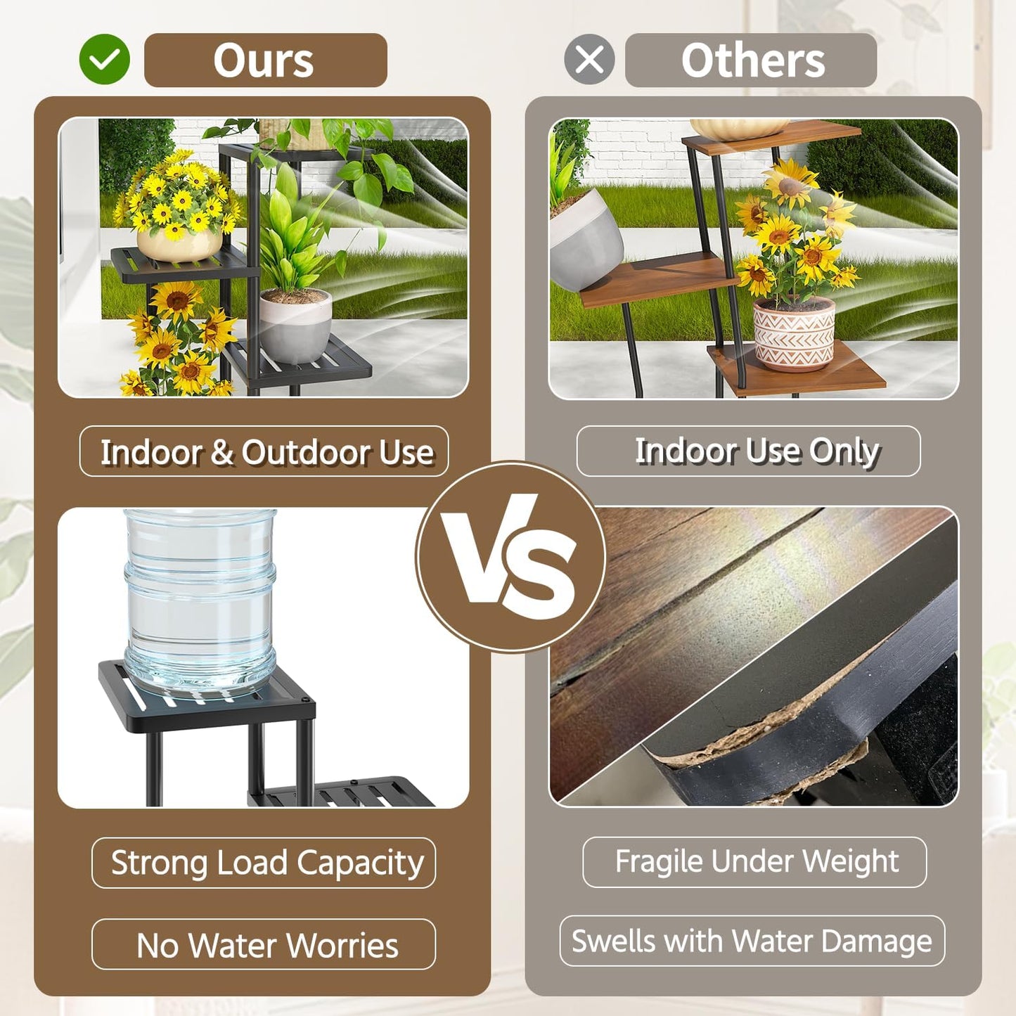 LASZOLA 4 Tier Plant Stand Indoors Outdoors for Large Heavy Duty Planter, Black Metal Tall Flower Holder Rack with Multiple Shelf for Modern Patio Corner, Vertical Organizer, Weather Resistant Bracket