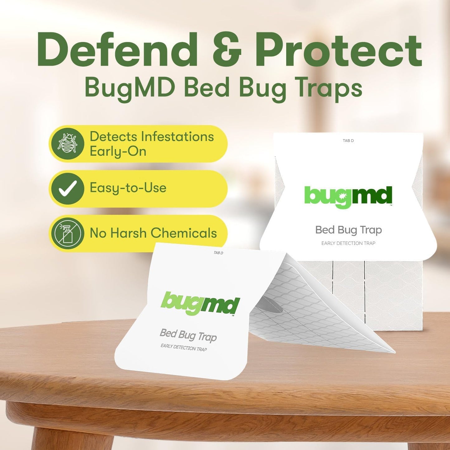 BugMD Bed Bug Trap (2 Pack, 24 Traps) - Interceptors, Bed Bug Prevention, Sticky Glue Traps, Insect Trap Indoor