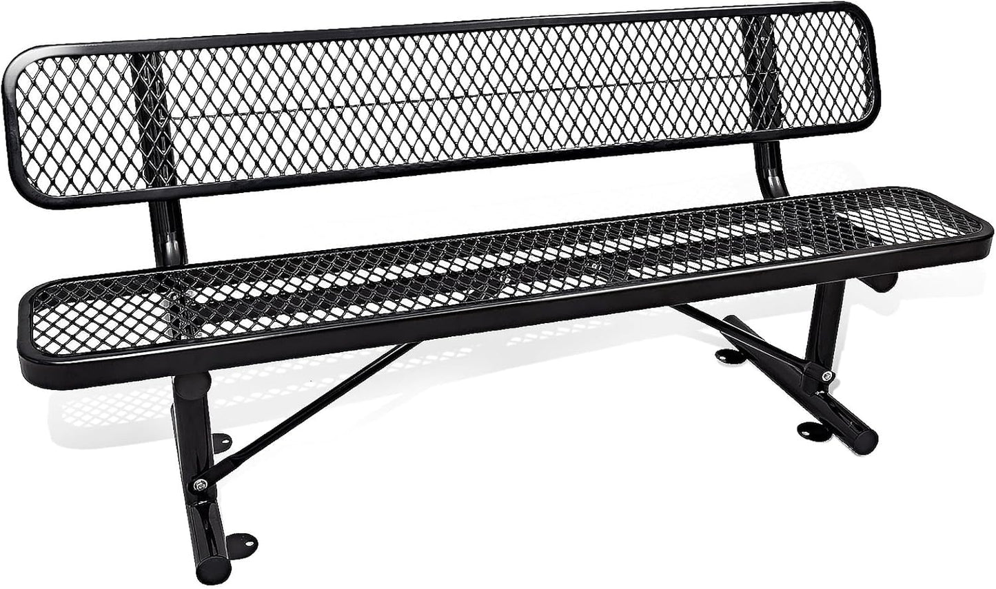 6FT Heavy Duty Park Bench with Back Portable Frame, Outdoor Metal Park Bench with Backrest, Steel Mesh Outdoor Bench for Garden, Lawn, Patio, Porch, Park, Yard (Black, 72.4" L x 23.2" W x 32.5" H)