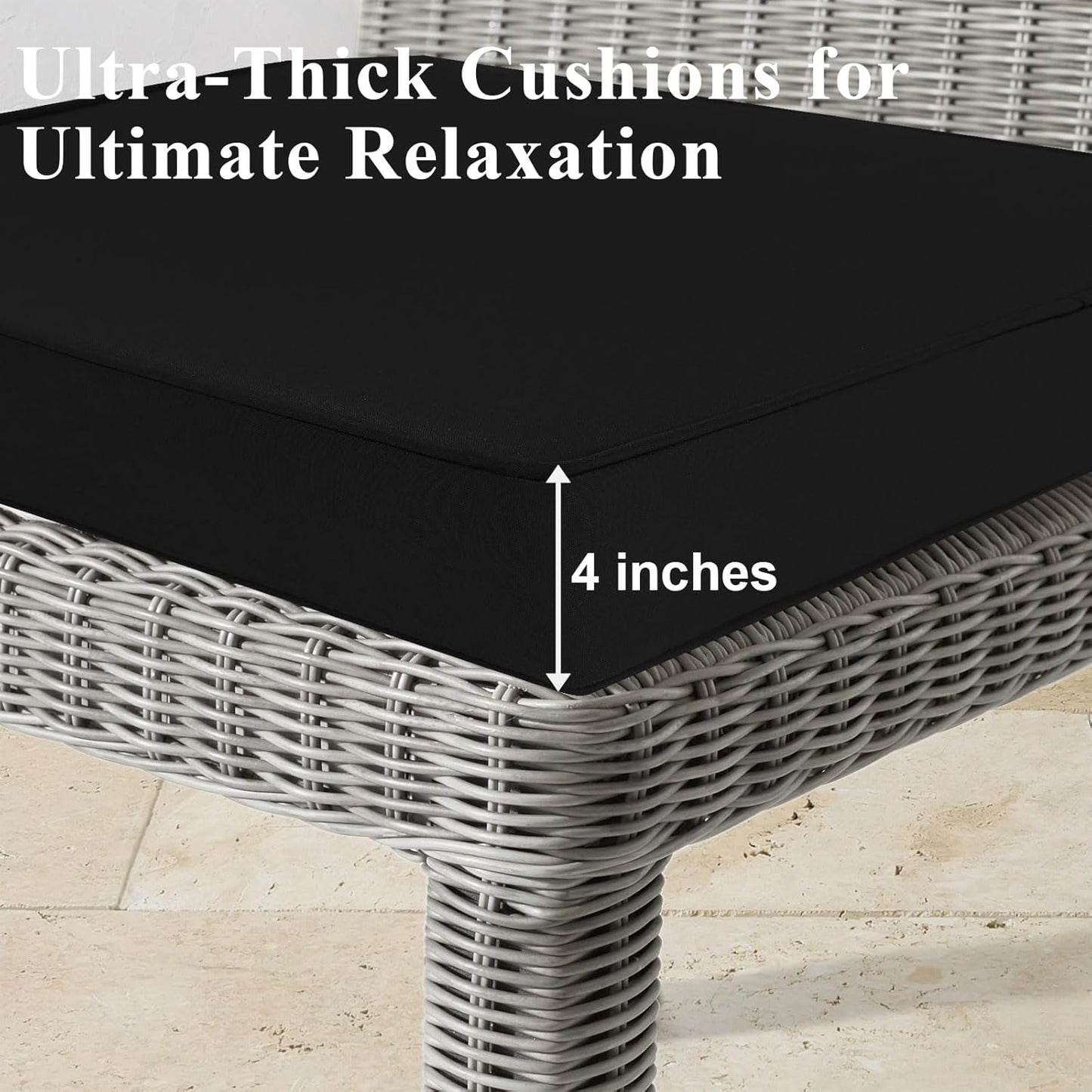 Outdoor Chair Cushions Set of 2 for Patio Furniture 24x24x4 Inch Waterproof Patio Chair Cushion 3 Year Color Fastness Square Elastic Foam Garden Couch Pads with Ties and Handle,Black