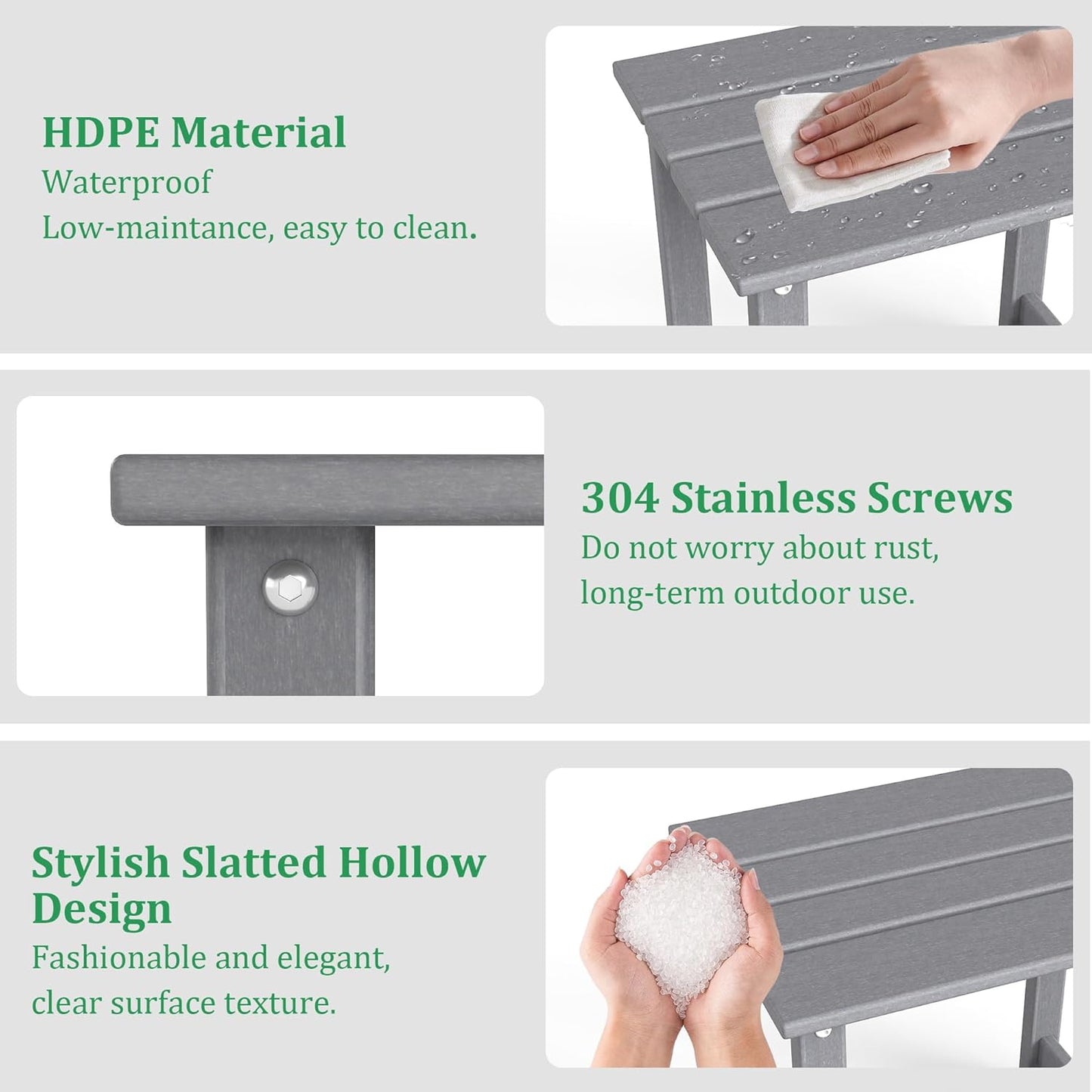 Outdoor Side Table, HDPE Small Adirondack Side Tables, Outside End Table for Patio, Porch, Deck, Pool, Weather Resistant/Easy Maintenance (1PC, Gray)