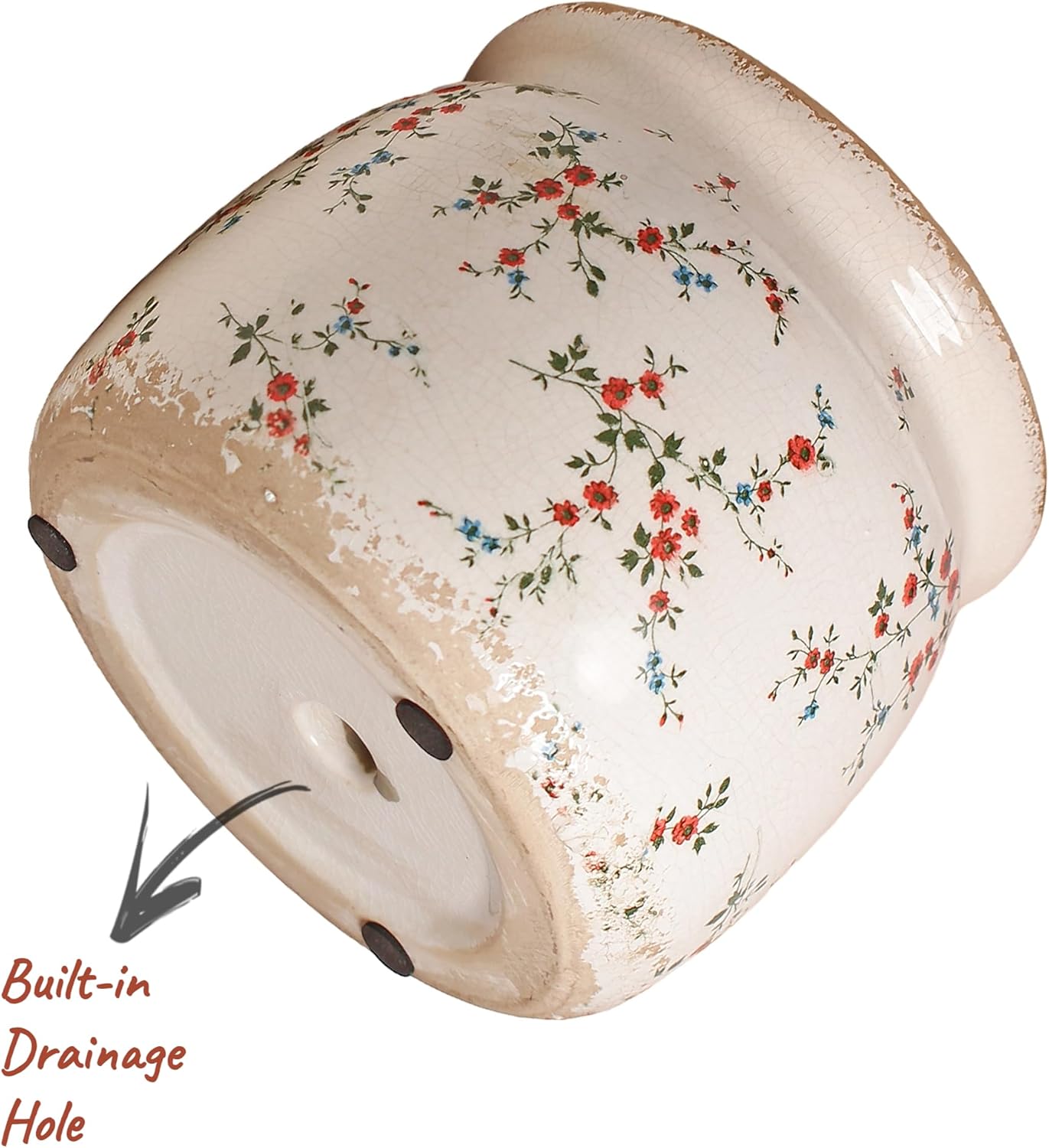 Ceramic Planters for Indoor Plants, Plant Pots with Drainage Hole, 6.29in. Flower Pots for Indoor Plants, Vintage Planters & Succulent Pots, Crackle Glaze Finish Plant Pots, Tiny Red