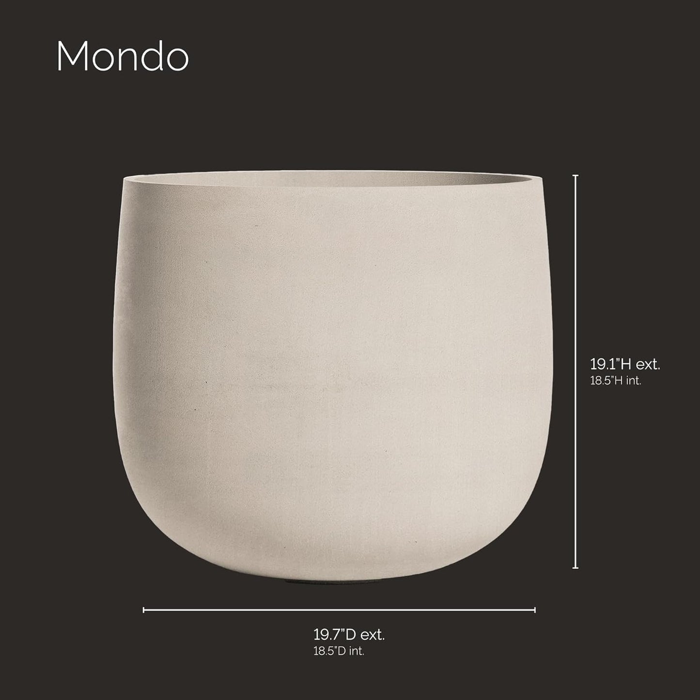 Mondo Large Planter – Sand Stone Finish – Fiberglass Indoor/Outdoor and Weather-Resistant Round Planter (19.7" D x 19.1" H Exterior, 18.5" D x 18.5" H Interior)
