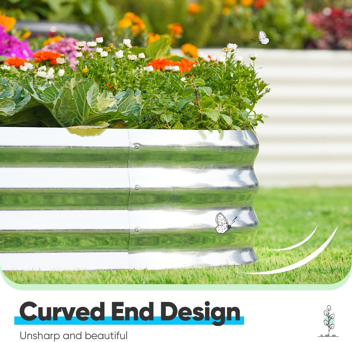 Quictent Galvanized Raised Garden Bed Kit, 6x3x1ft Oval Large Metal Outdoor Planting Box, Ground Planter Strengthened by Crossbar, Silver