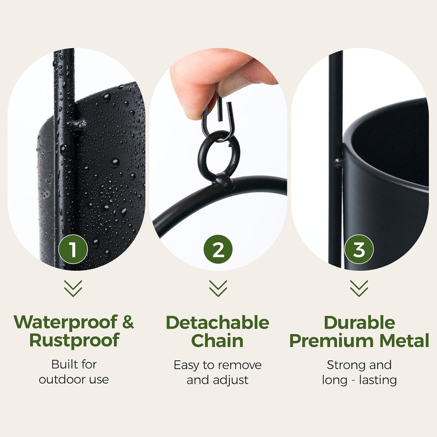 Bamworld Hanging Planters for Indoor Outdoor Plants Metal Hanging Pots for Plants 5.5 Inch Hanging Baskets Window Plant Hanger Ceiling Hanging Flower Pots with Chain for Wall Decor Garden(Black)