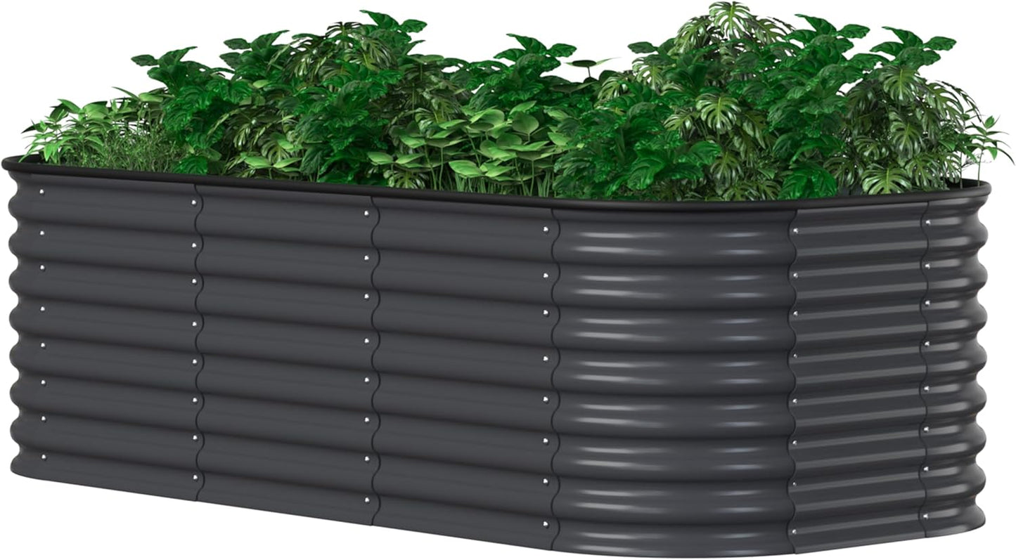 MUPATER 6x3x2FT Raised Garden Bed Outdoor for Vegetables, 9-in-1 Galvanized Steel Planter Box with 2 Support Rods, 24''H Modular Garden Bed Kit Oval for Herbs and Flowers, Garden, Gray