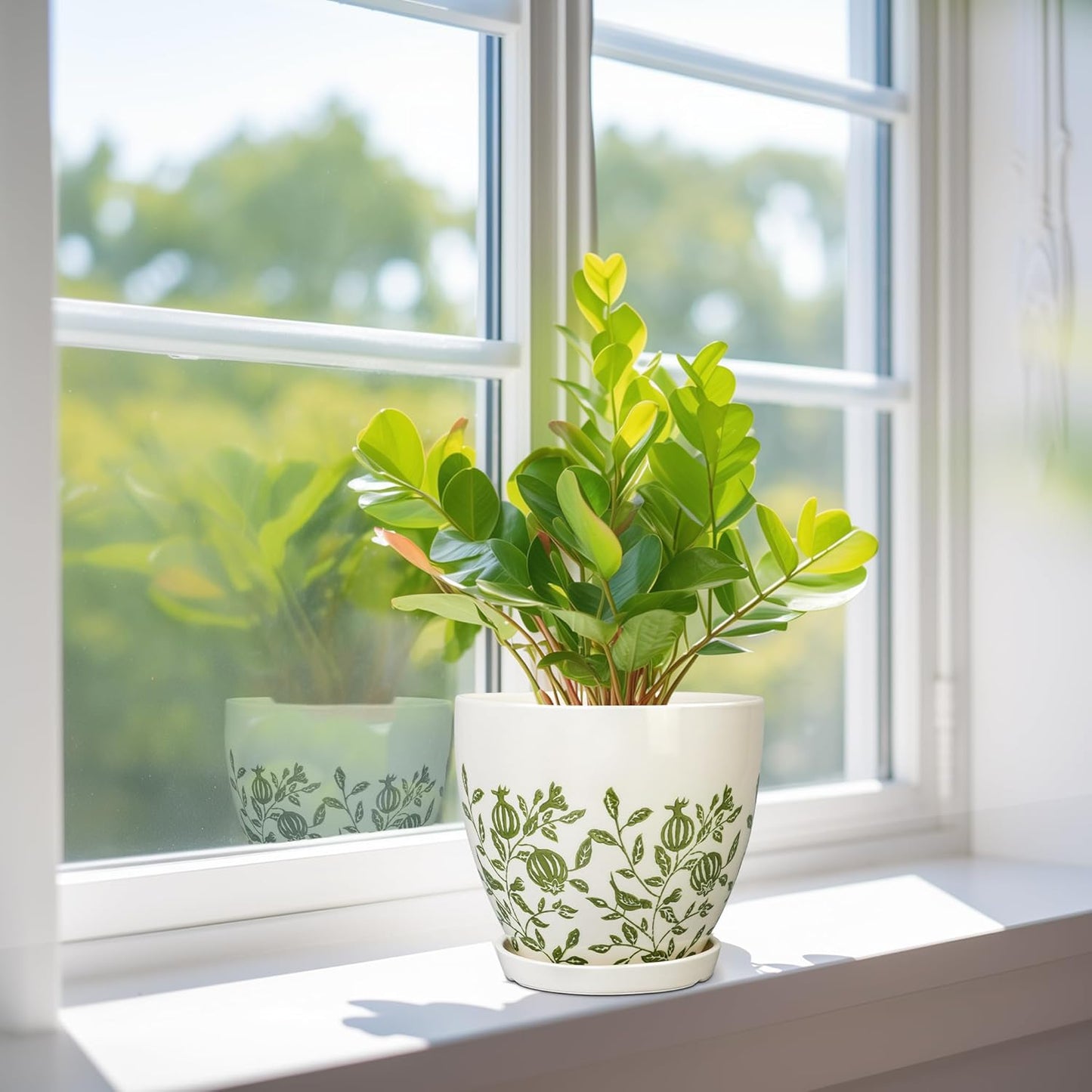 Ceramic Pot for Plants 6.8 Inch - Ceramic Plant Pot Indoor with Drainage Hole and Saucer, Round Boho Planter for Indoor Outdoor Plants, Plant Lover Gifts, Home Office Garden Decor, White